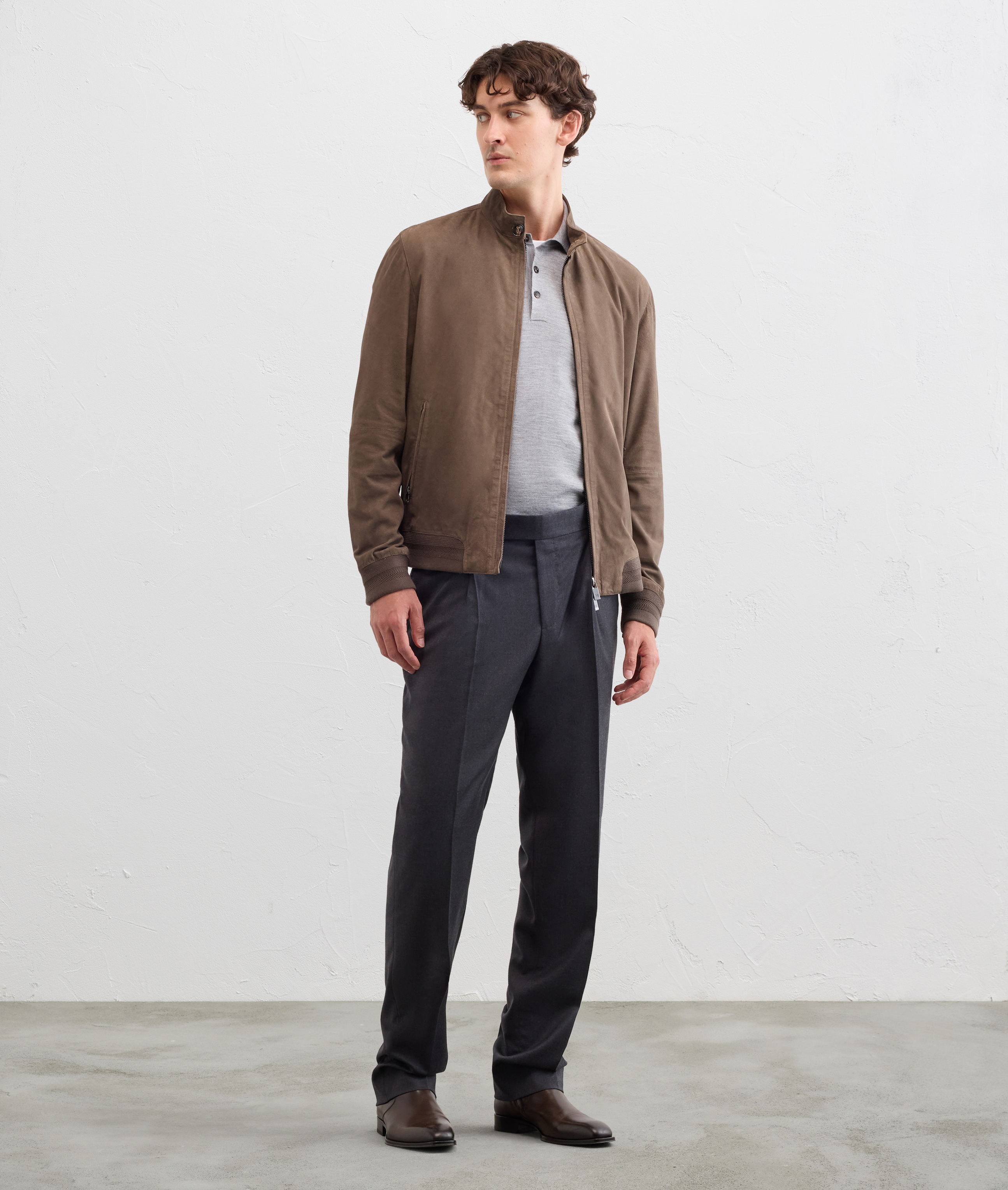blouson bomber in camoscio di capra marrone