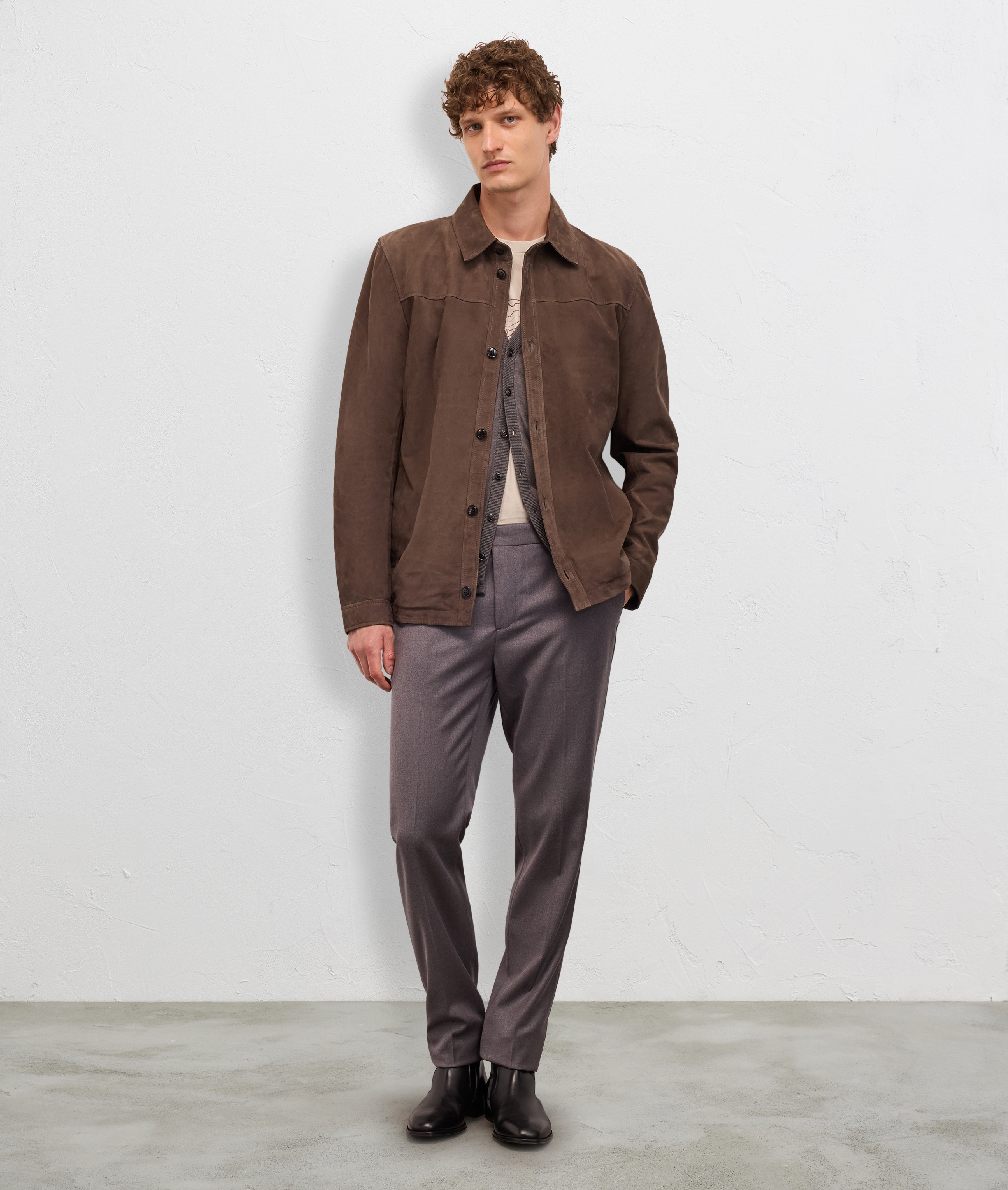 blouson bomber in pelle di vitello marrone