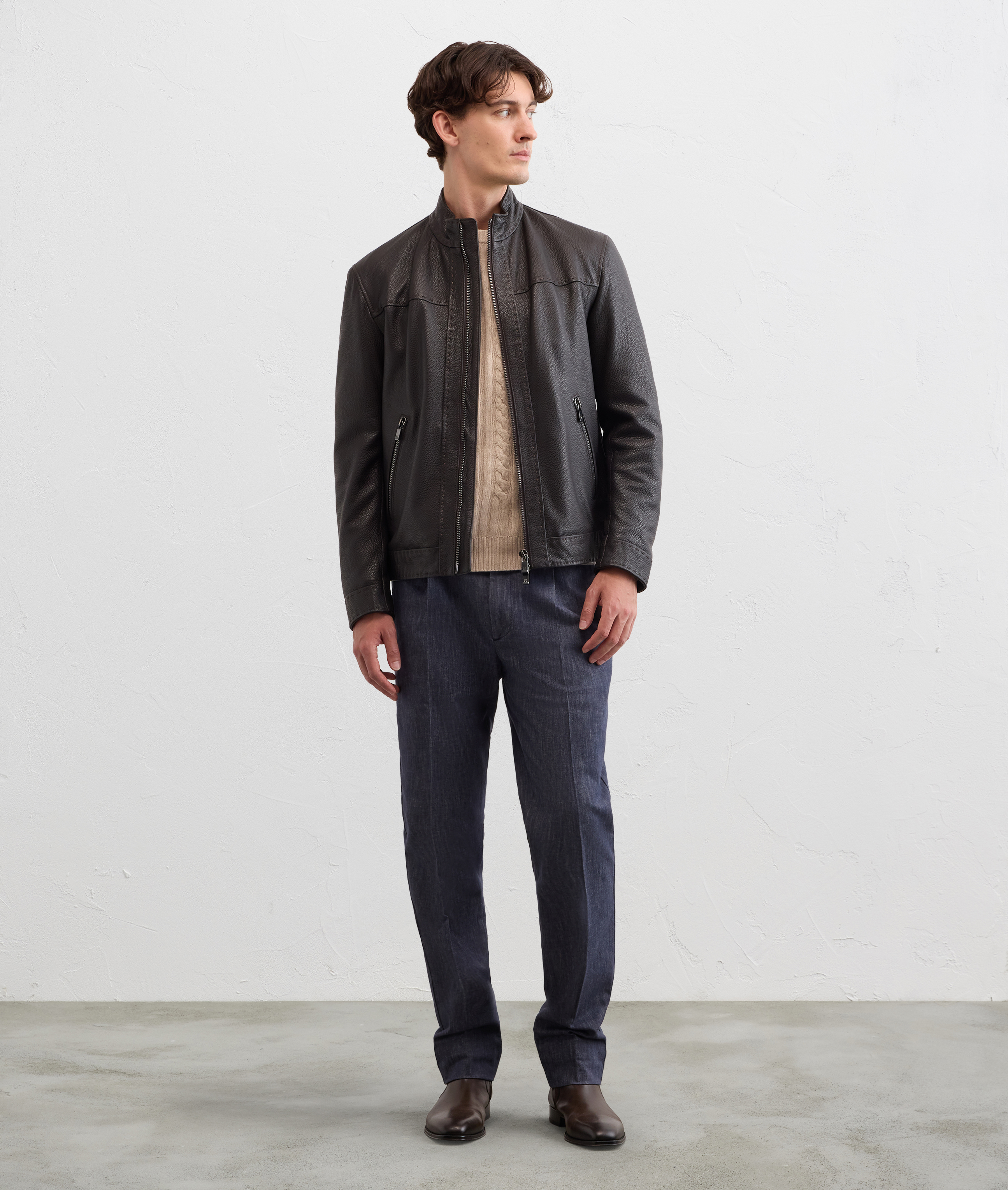 blouson bomber in pelle di daino marrone