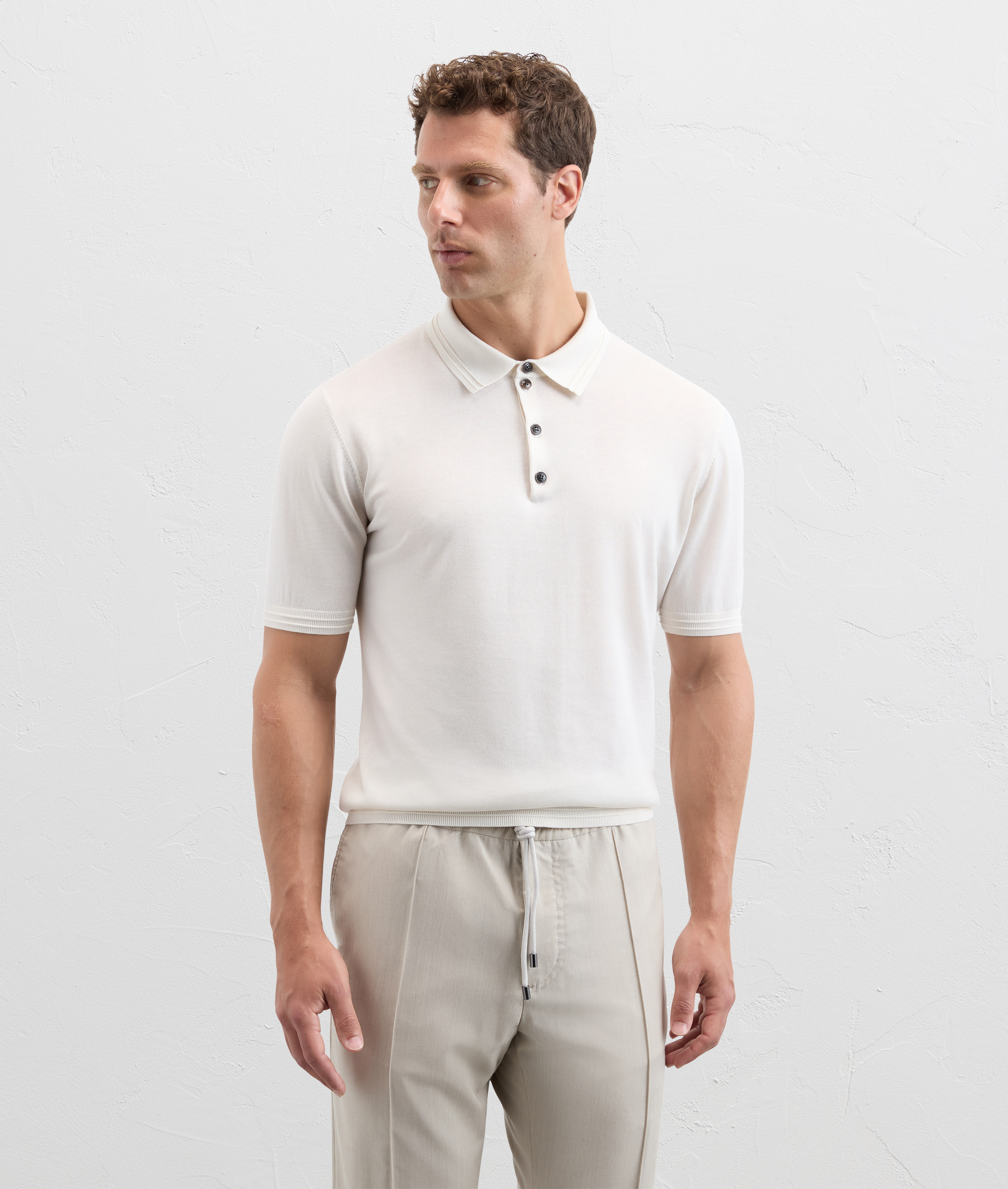 Polo shirt in knitted cotton silk and lyocell white Pal