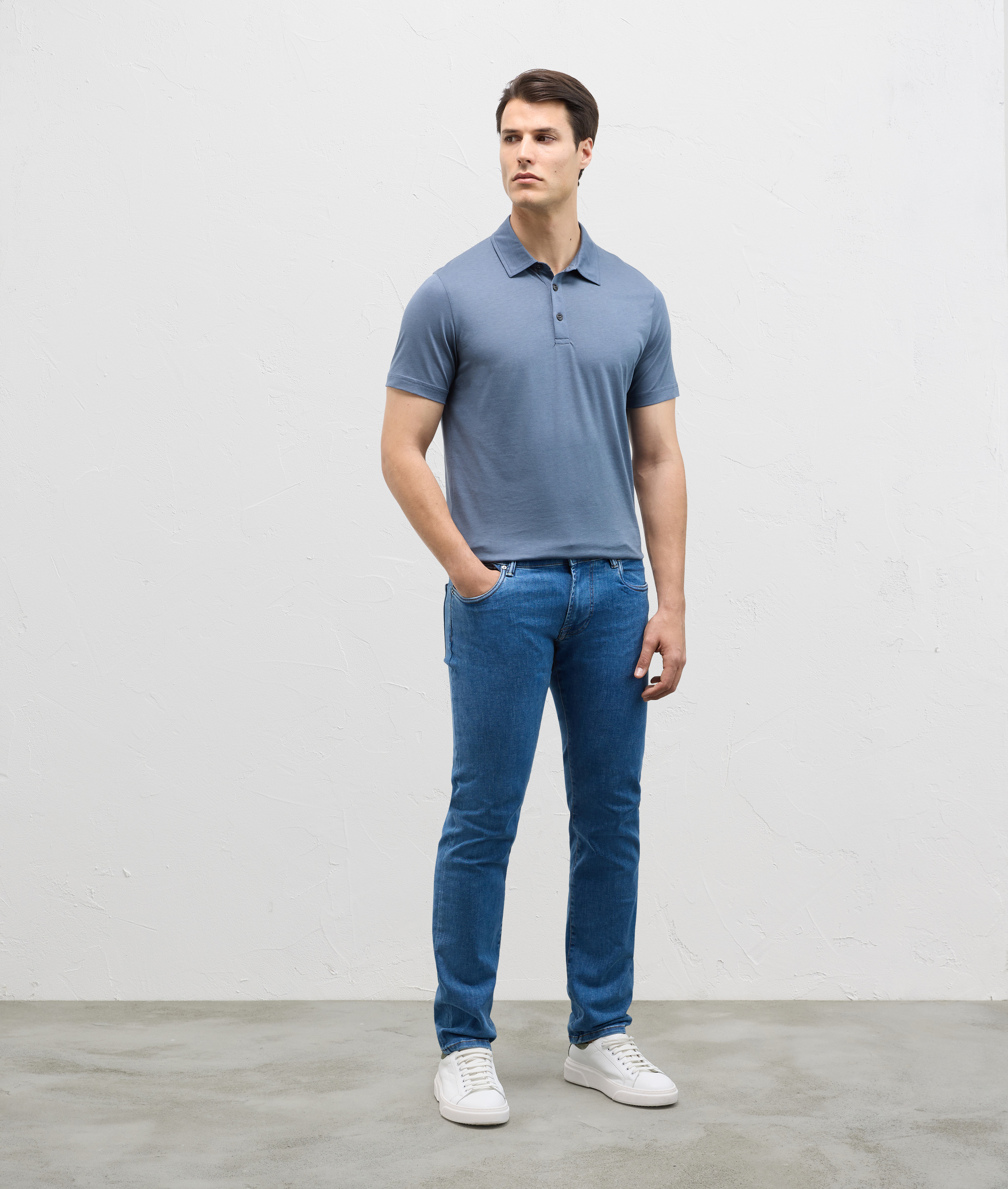 Polo shirt in cotton and lyocell jersey light blue Pal