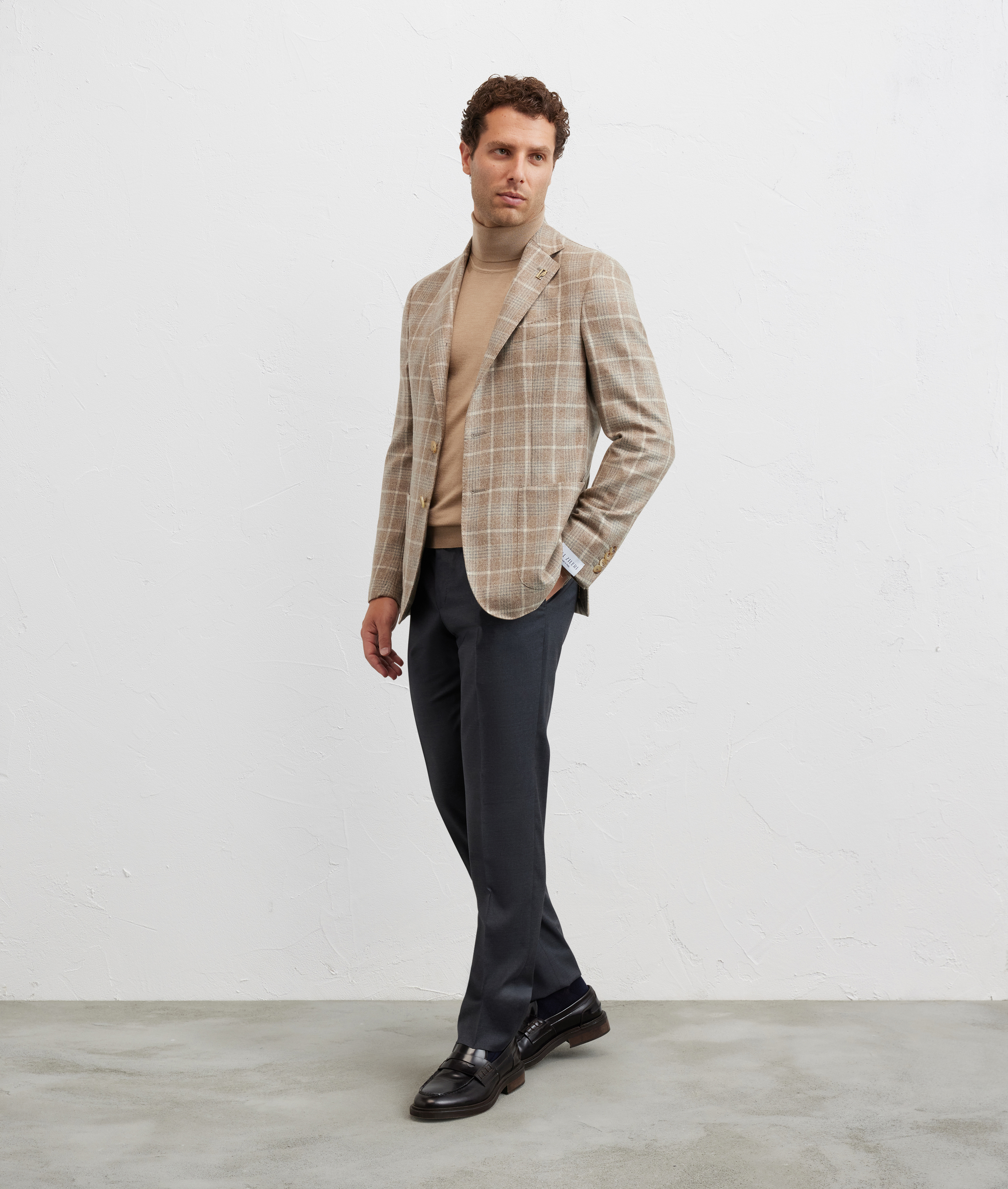 blazer brera with peak lapels in light brown checked combed