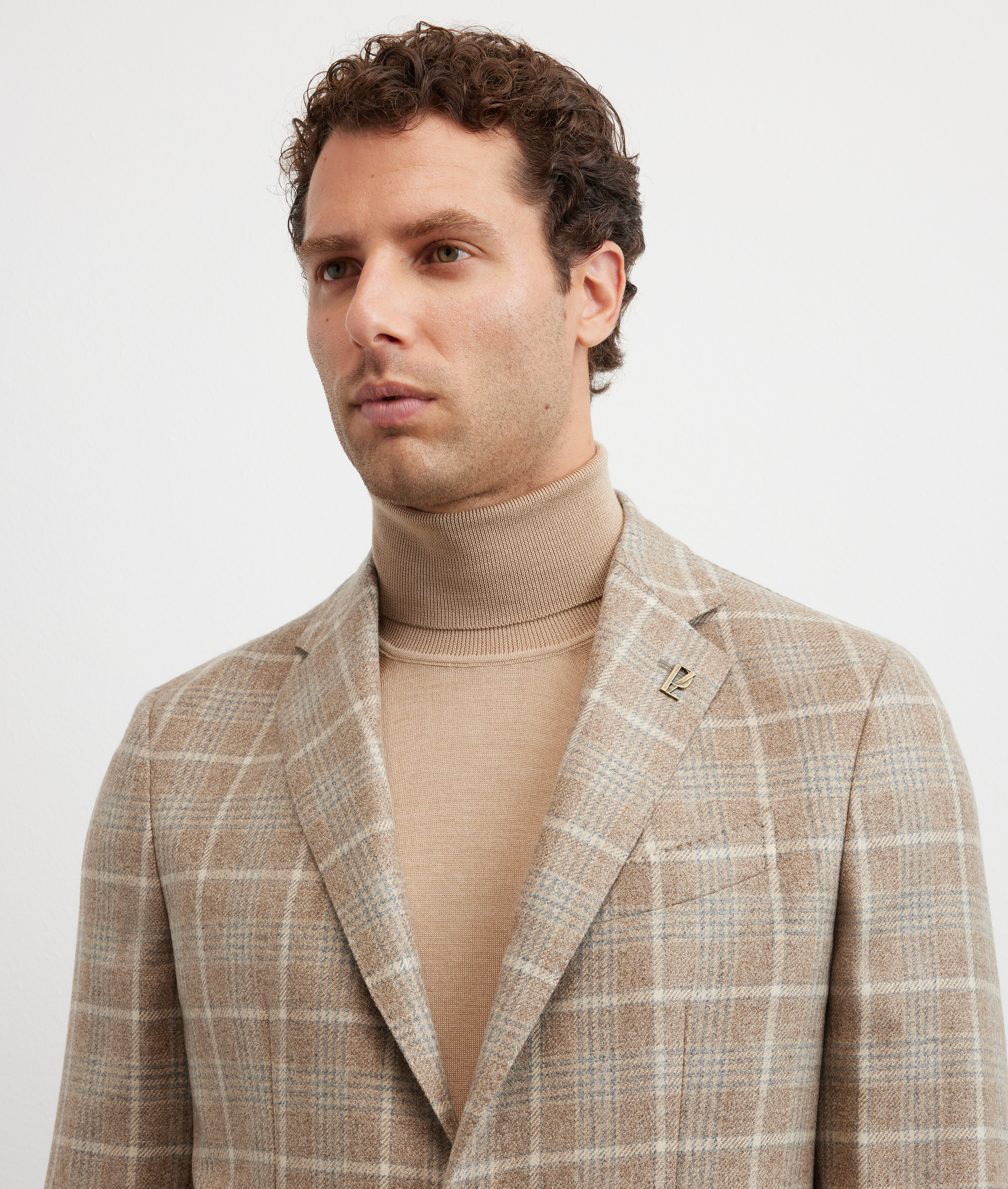 blazer brera with peak lapels in light brown checked combed