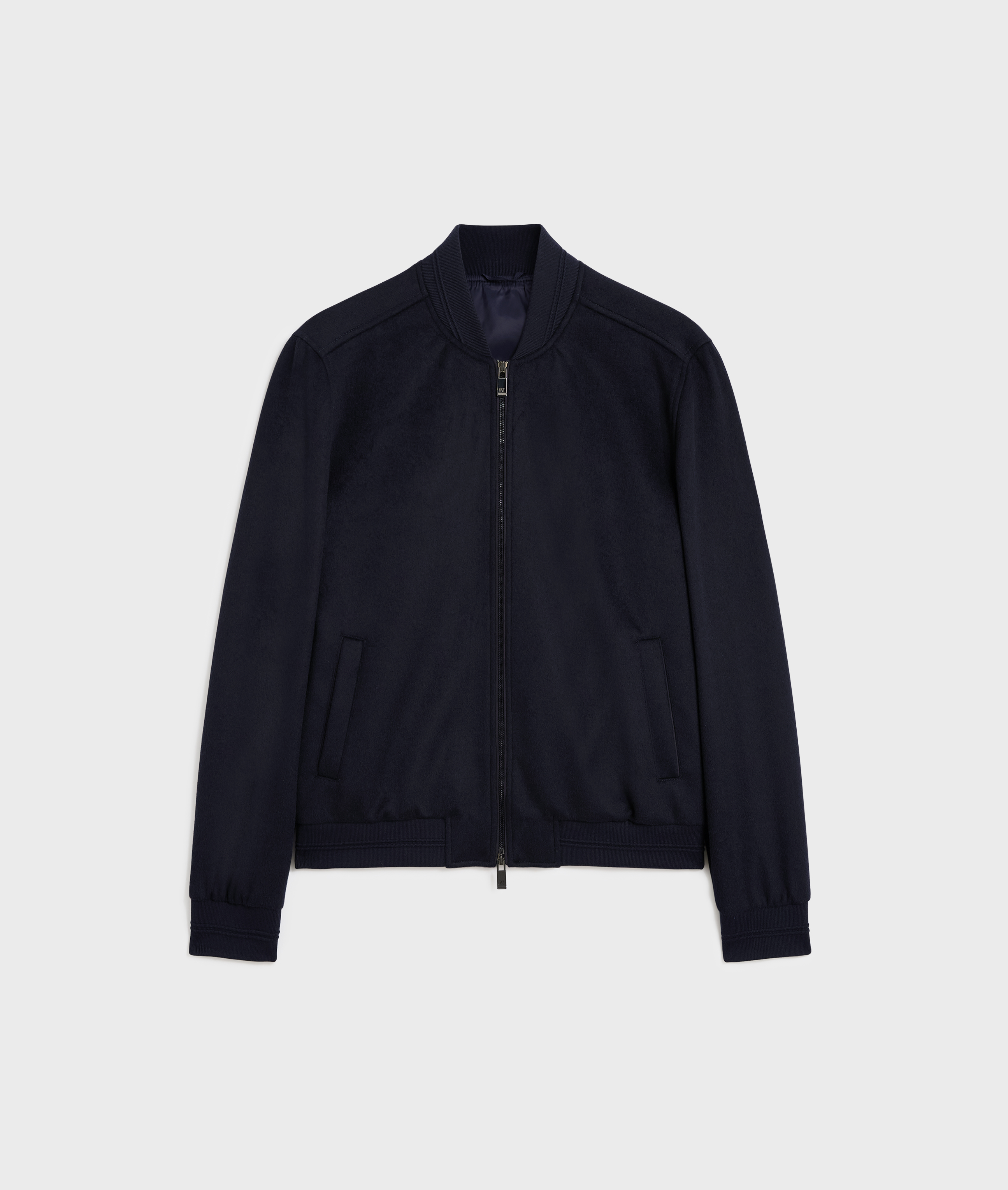 bomber with side pockets and central zip closure in navy