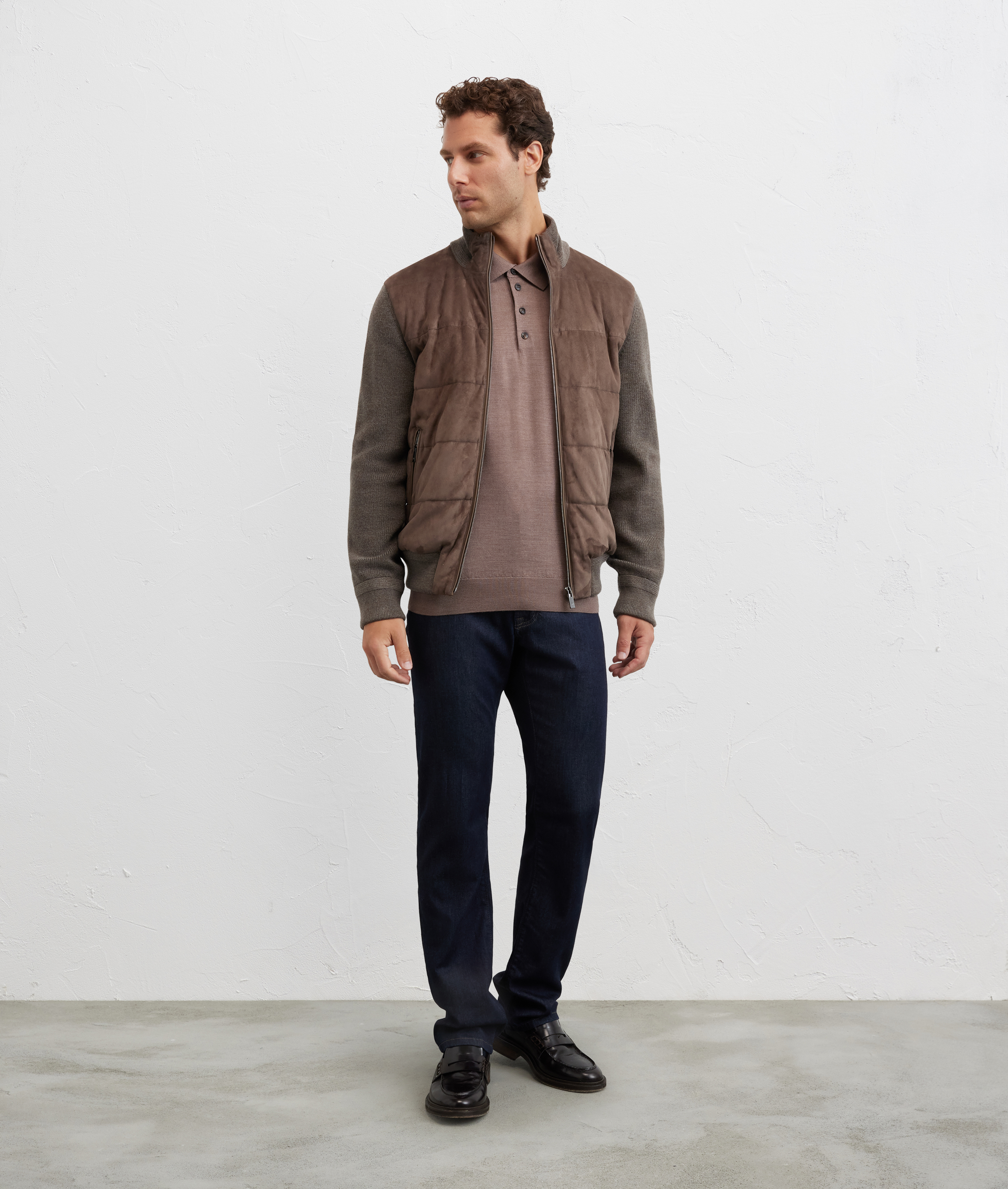 light brown silk and wool regular fit long sleeve polo Pal Zileri