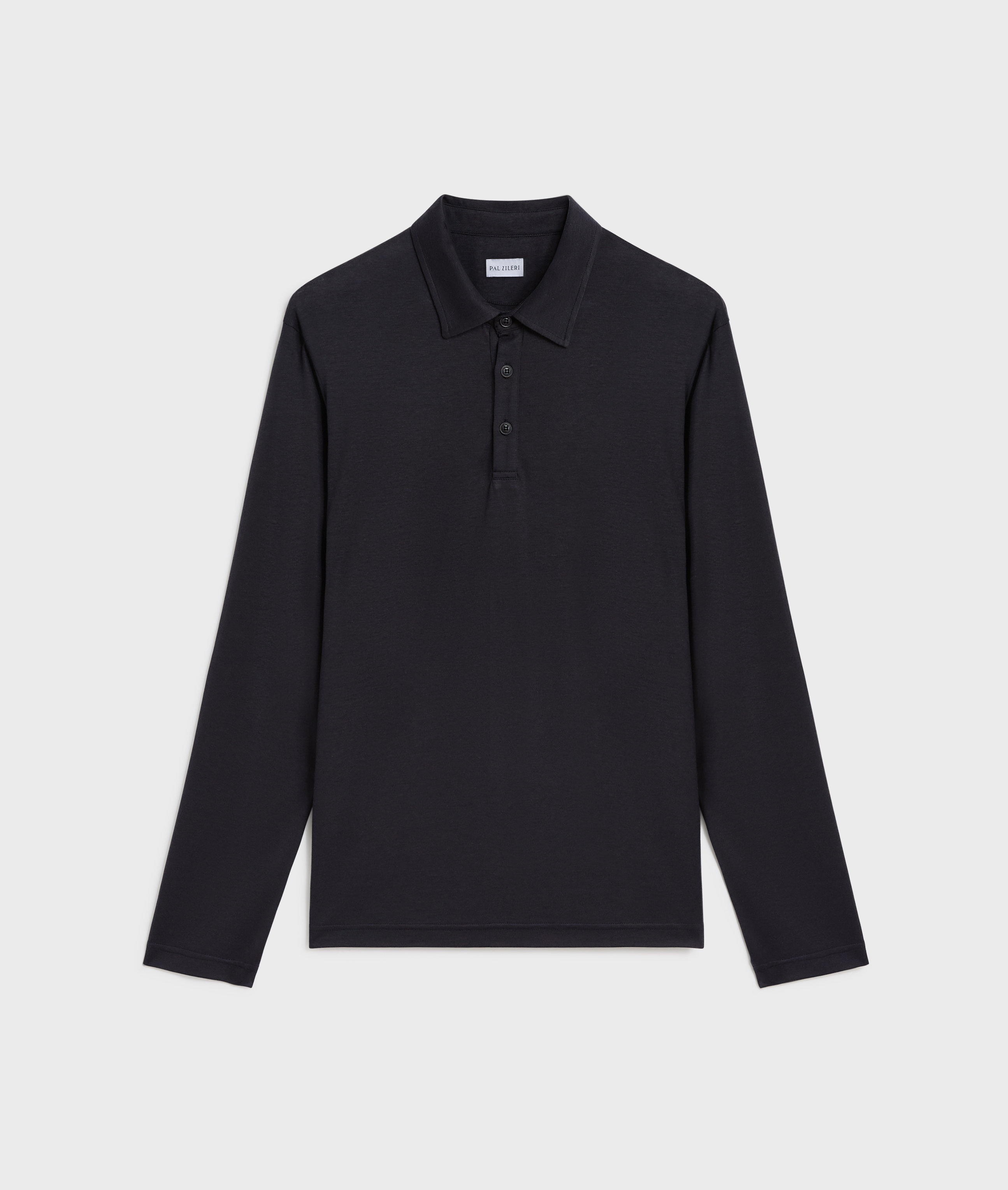 black long sleeve jersey polo in lyocell and wool Pal Zileri