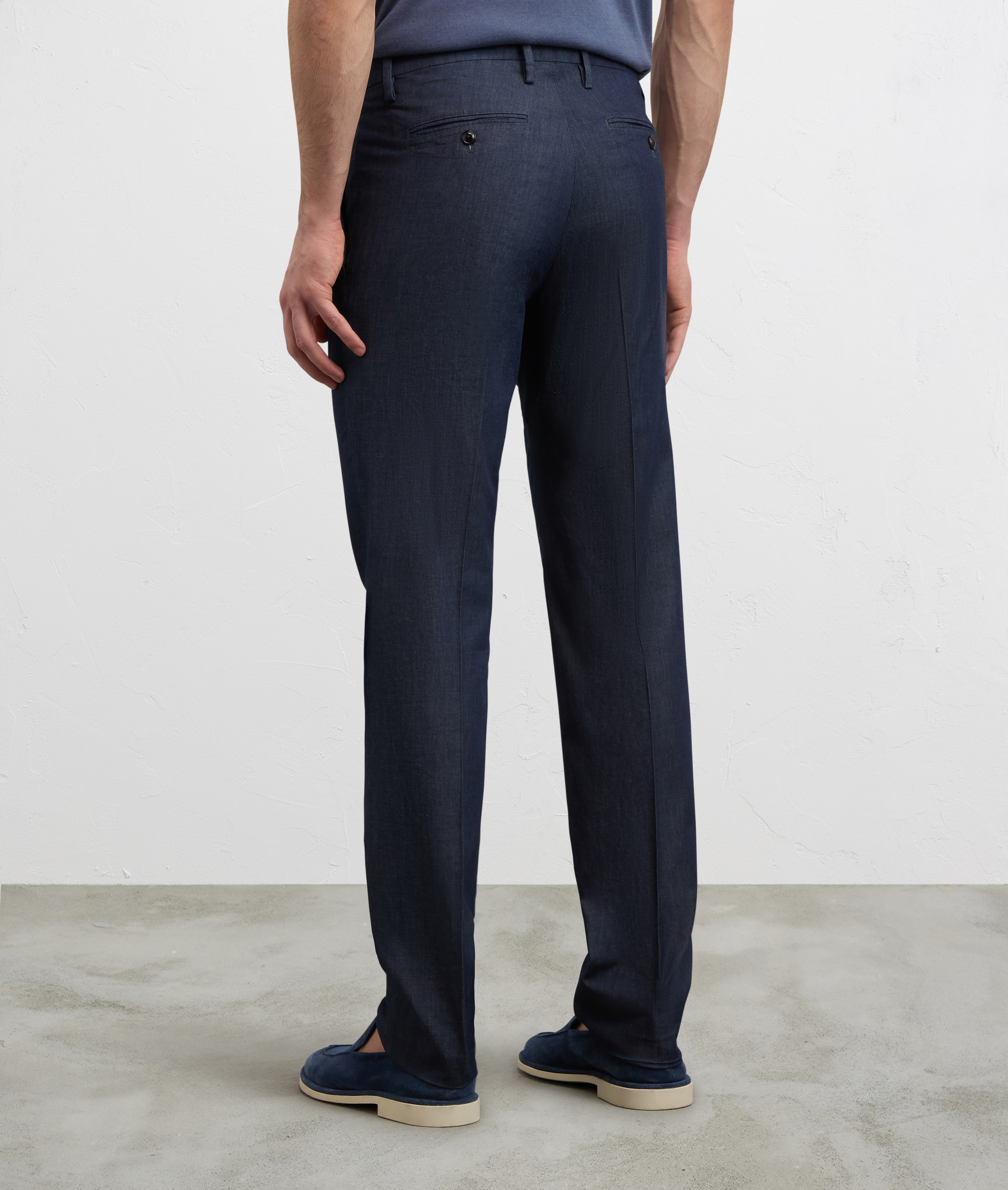 navy blue ultra lightweight denim pleated chinos Pal Zileri | Shop