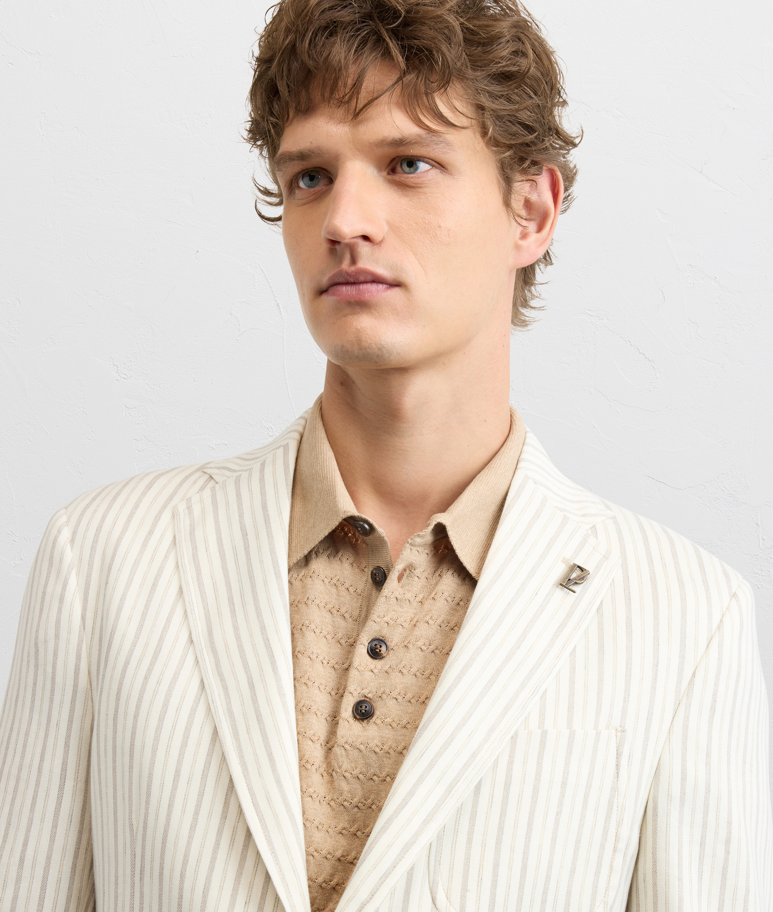 natural colored striped linen and cotton brera line unlined jacket