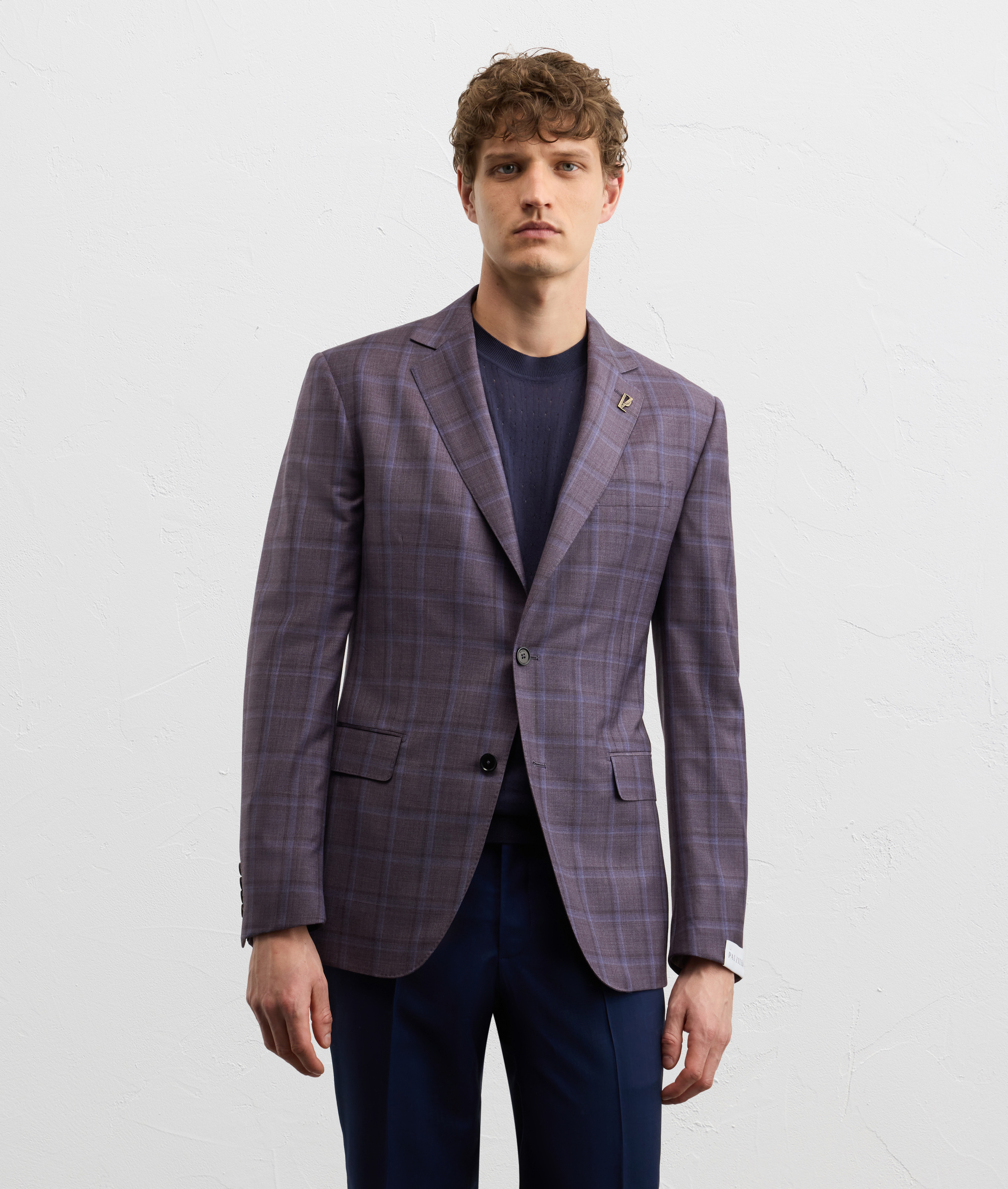 Vicenza line half-lined jacket in purple checked virgin wool Pal