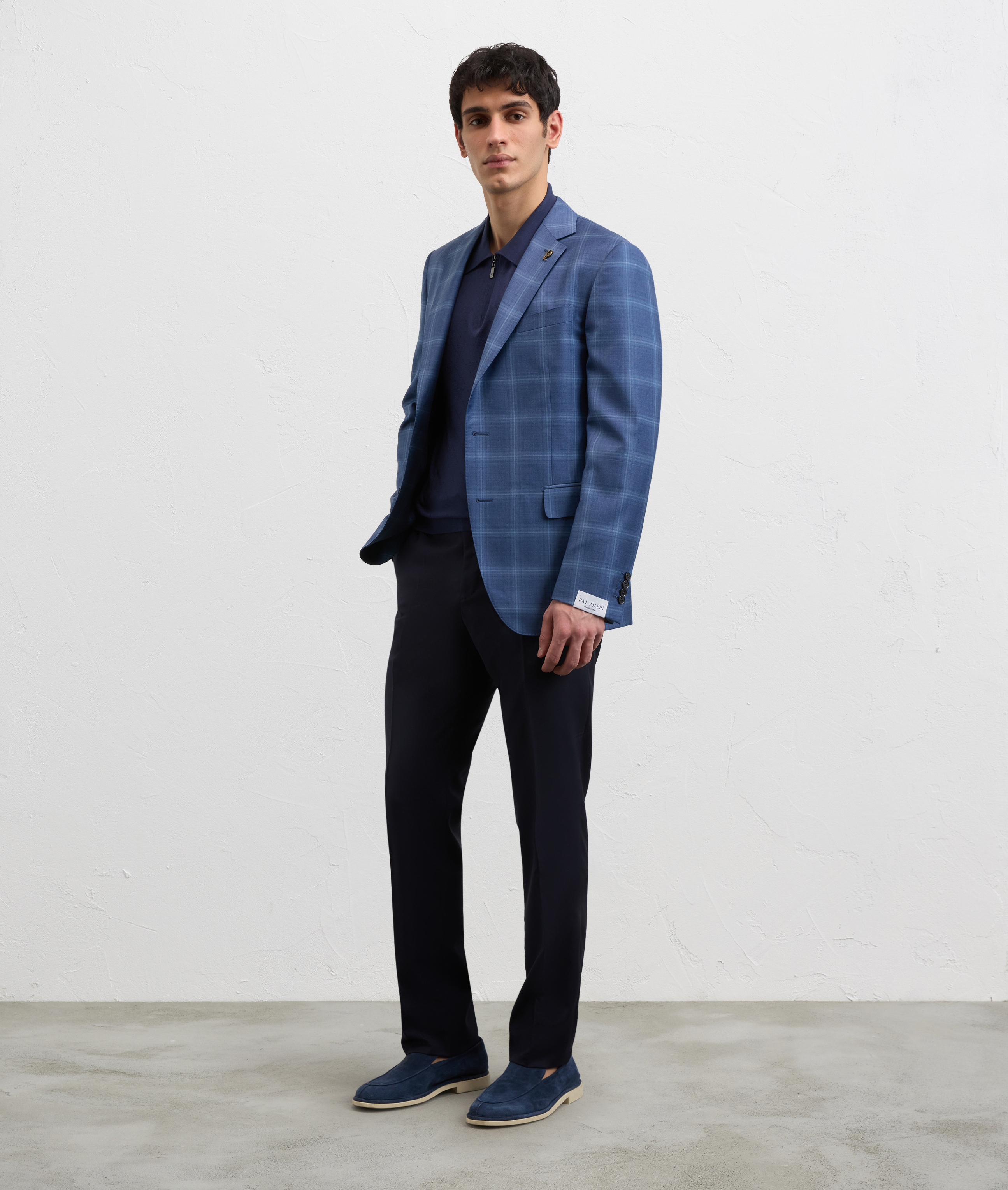blue checked virgin wool vicenza line half lined jacket Pal Zileri