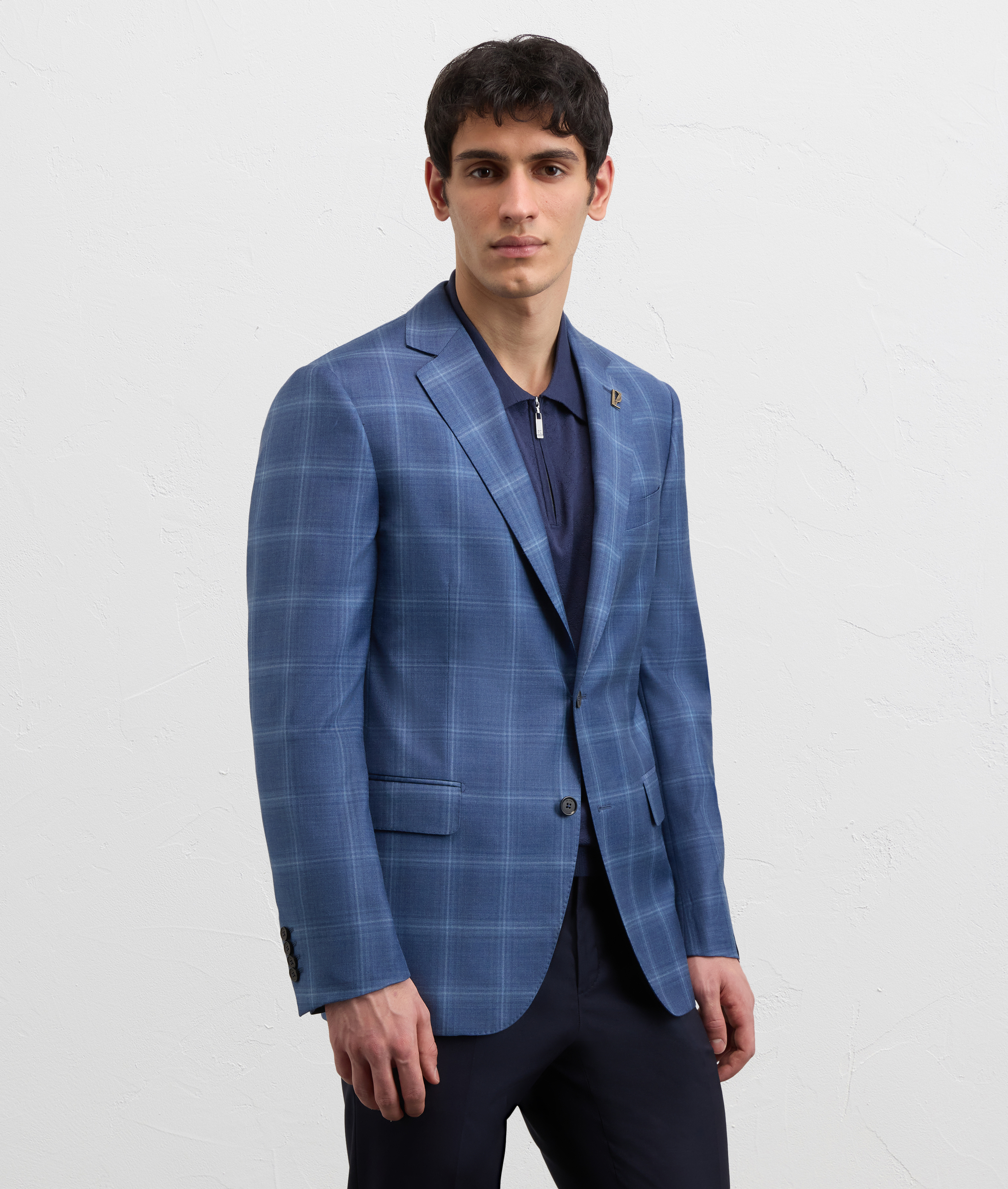 blue checked virgin wool vicenza line half lined jacket Pal Zileri