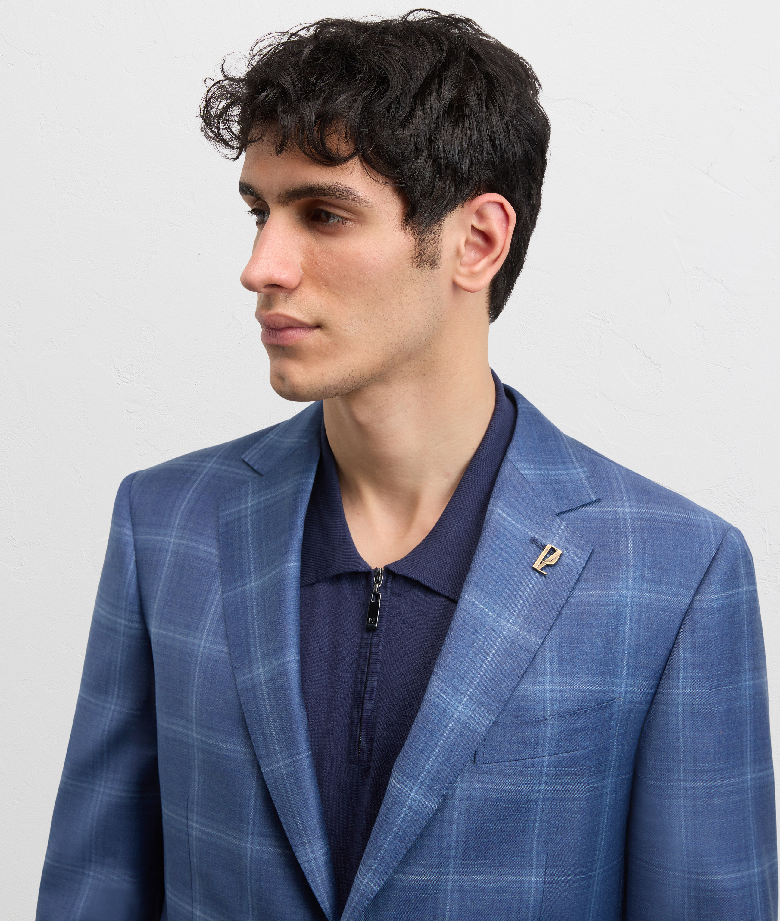 blue checked virgin wool vicenza line half lined jacket Pal Zileri