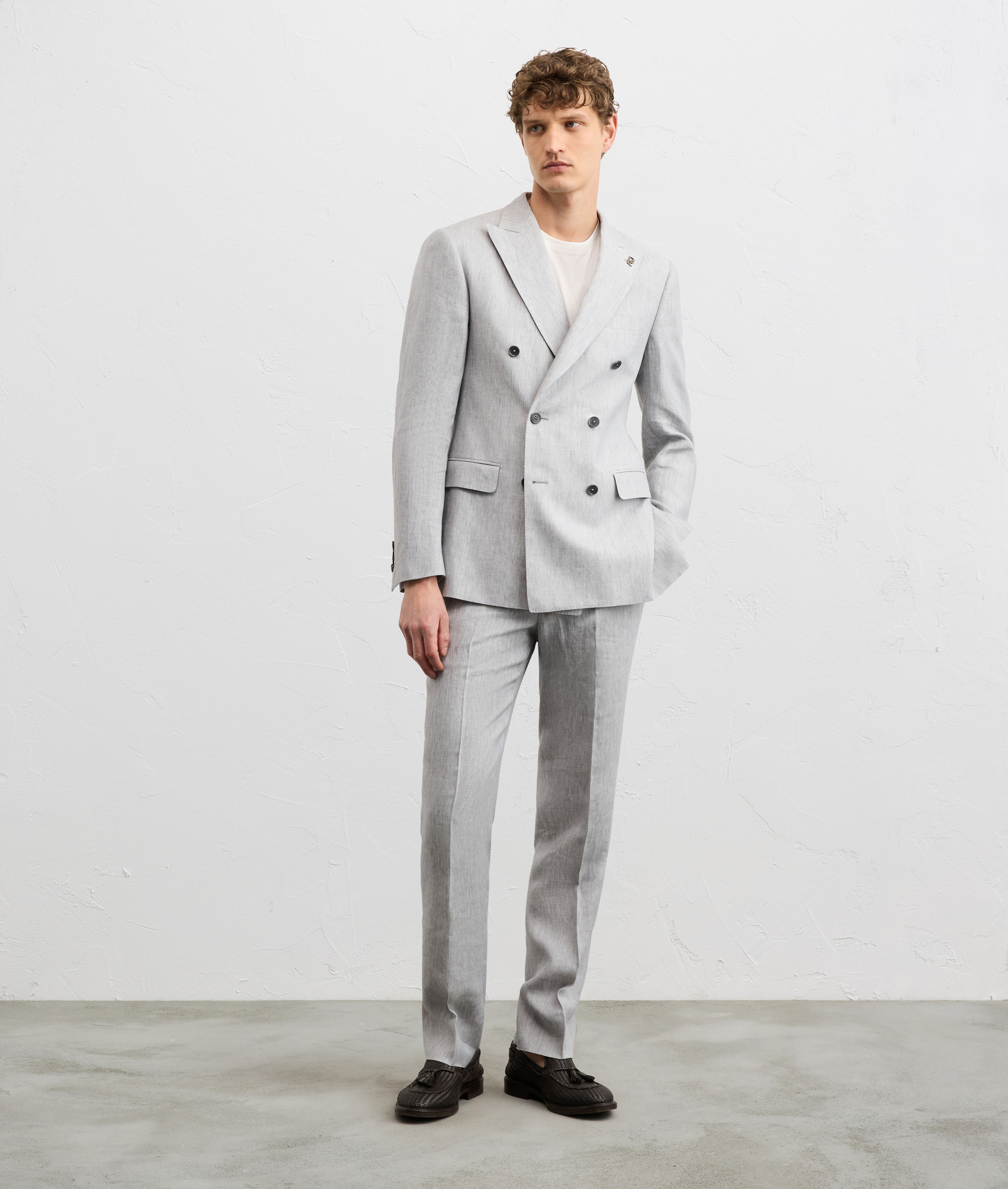 light grey linen vicenza line double breasted suit Pal Zileri