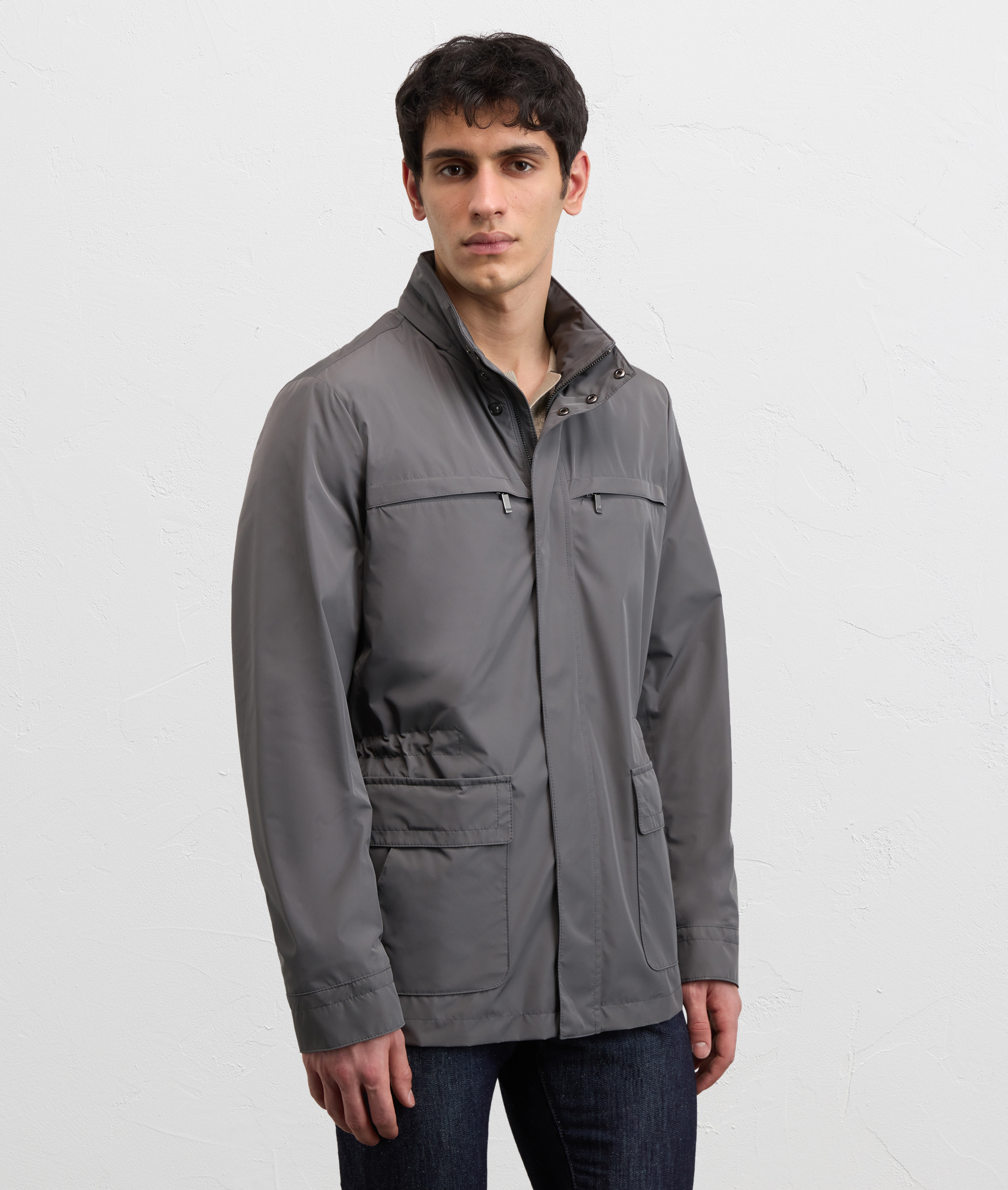 grey lightweight water repellent polyester field jacket Pal Zileri