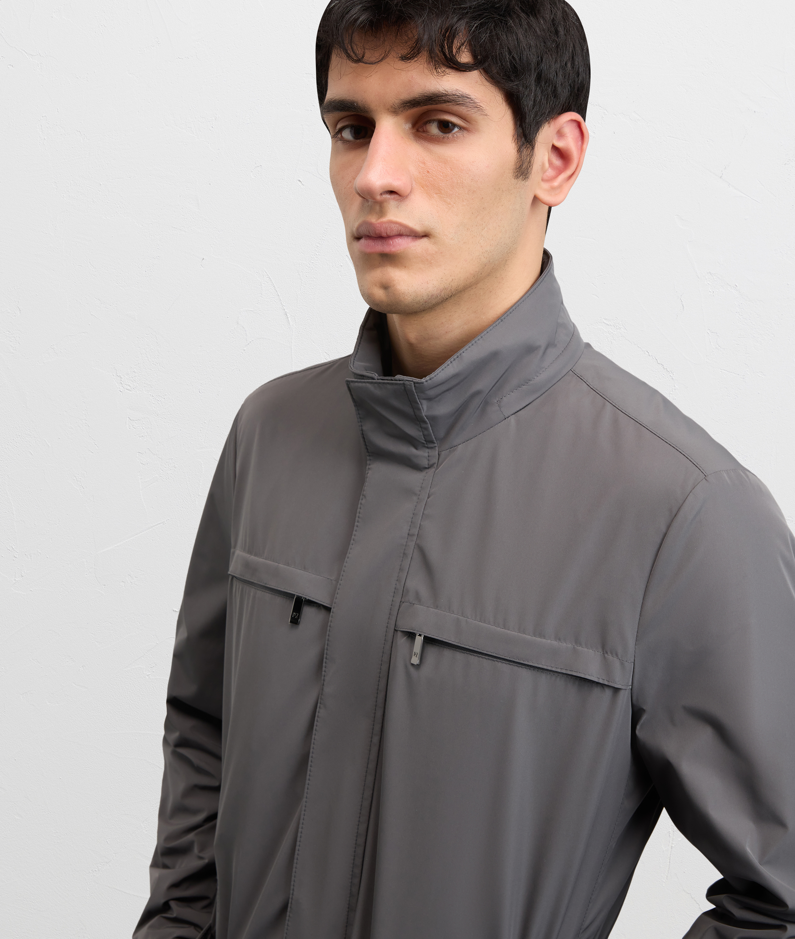 grey lightweight water repellent polyester field jacket Pal Zileri