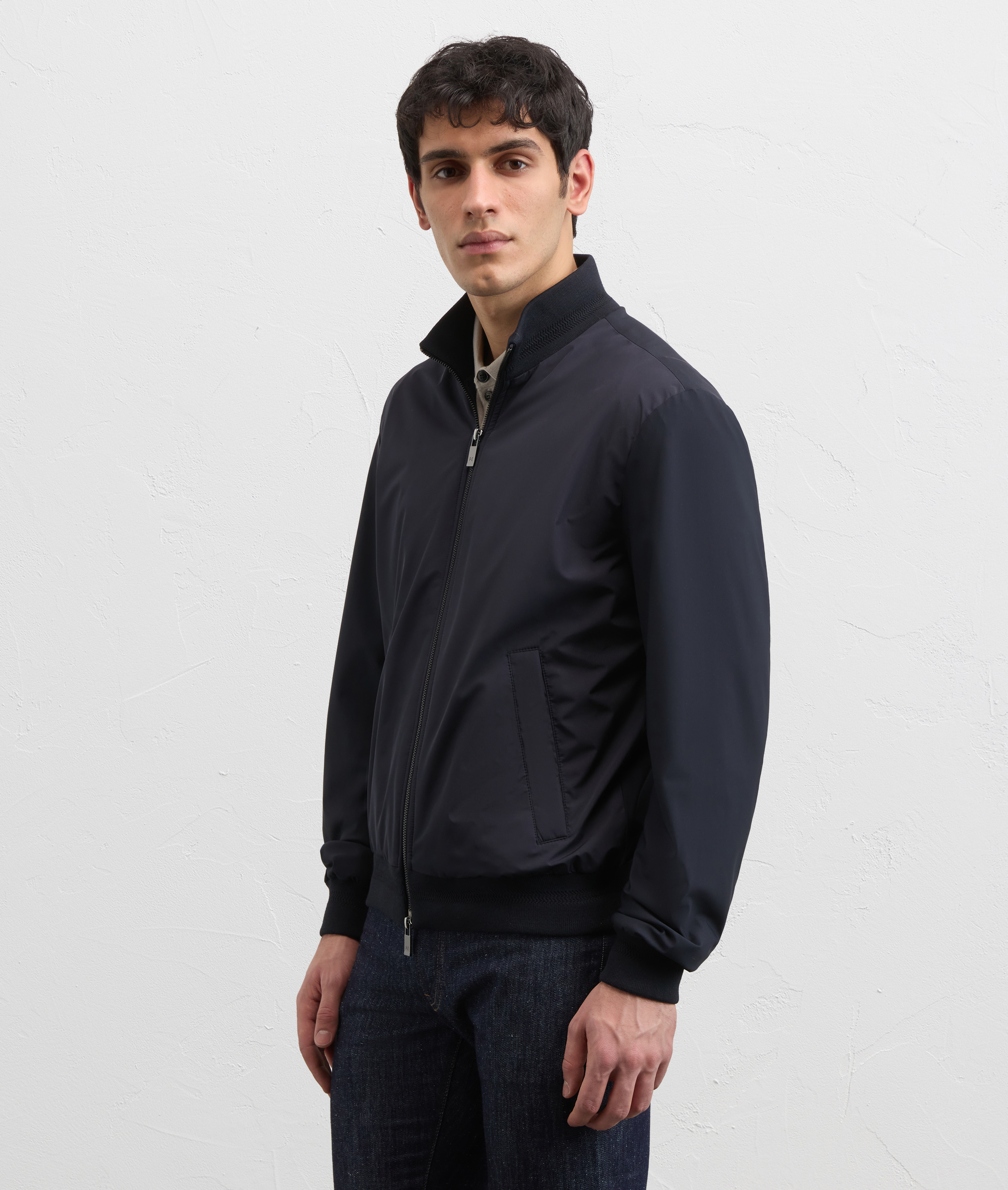 navy blue water repellent lightweight polyester bomber jacket Pal