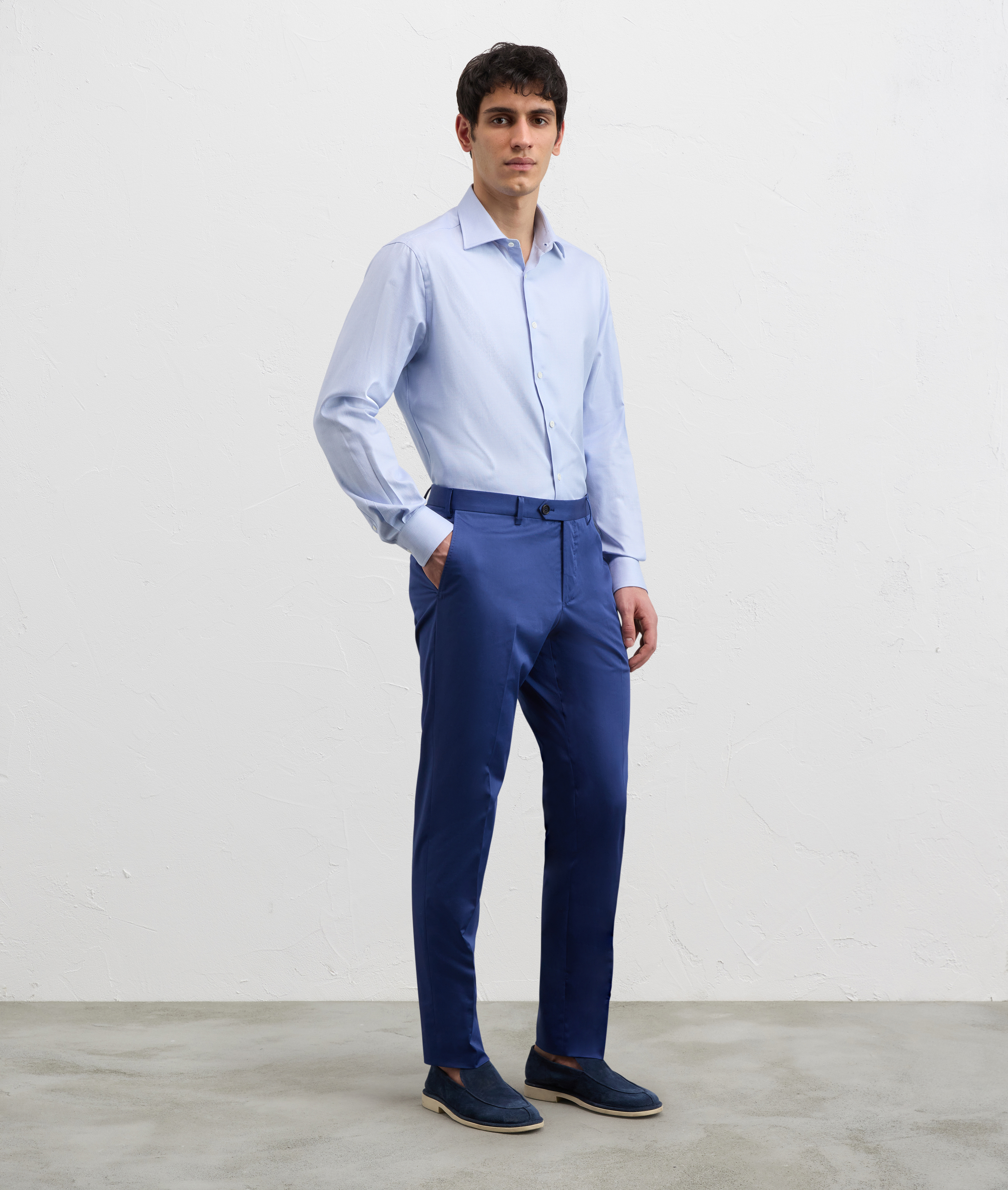light blue cotton jacquard shirt with milano collar and standard