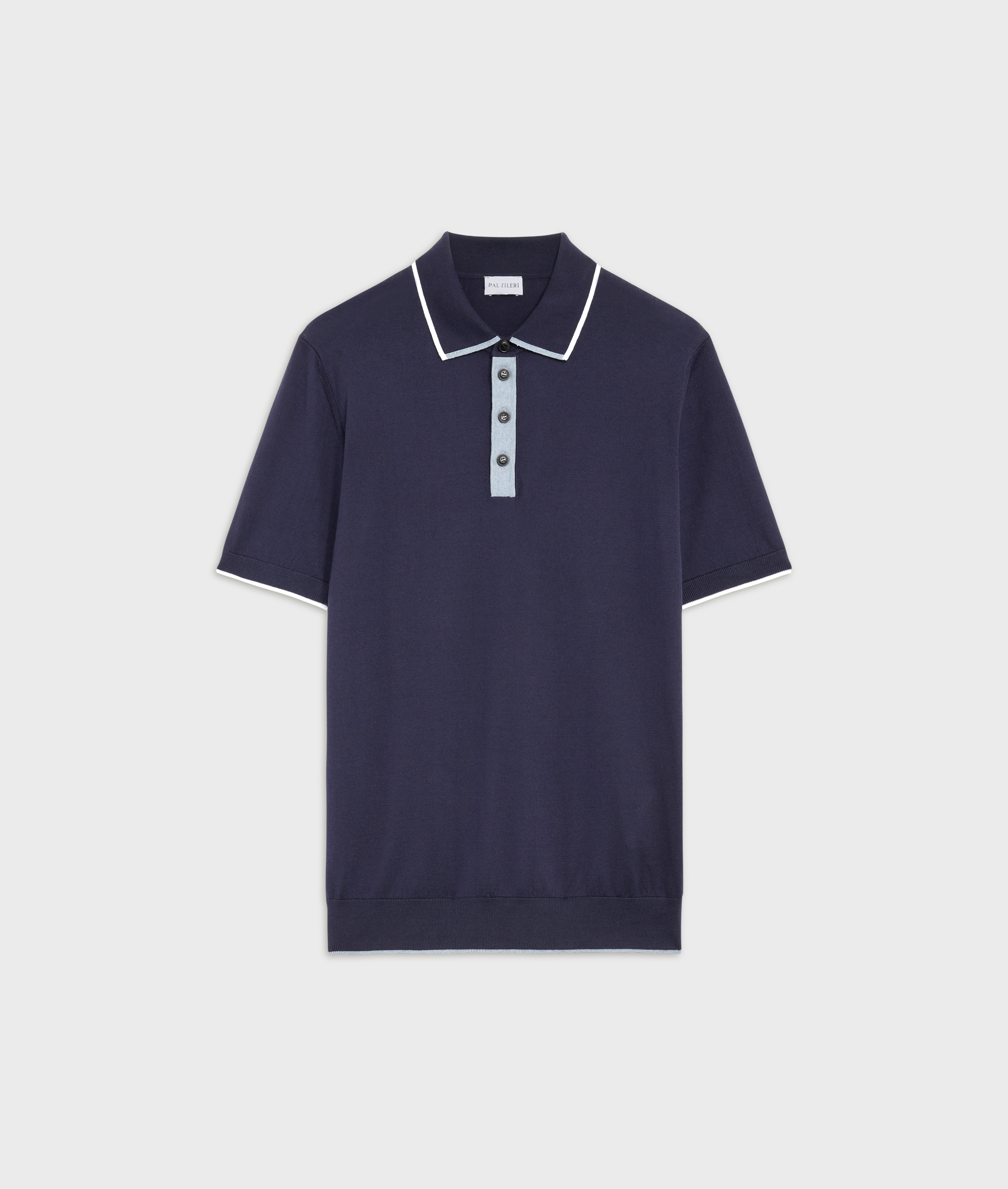 トップス CDG HOMME Tanaka Knit Polo Shirt Navy L navy blue cotton knit short sleeved polo shirt with intarsia