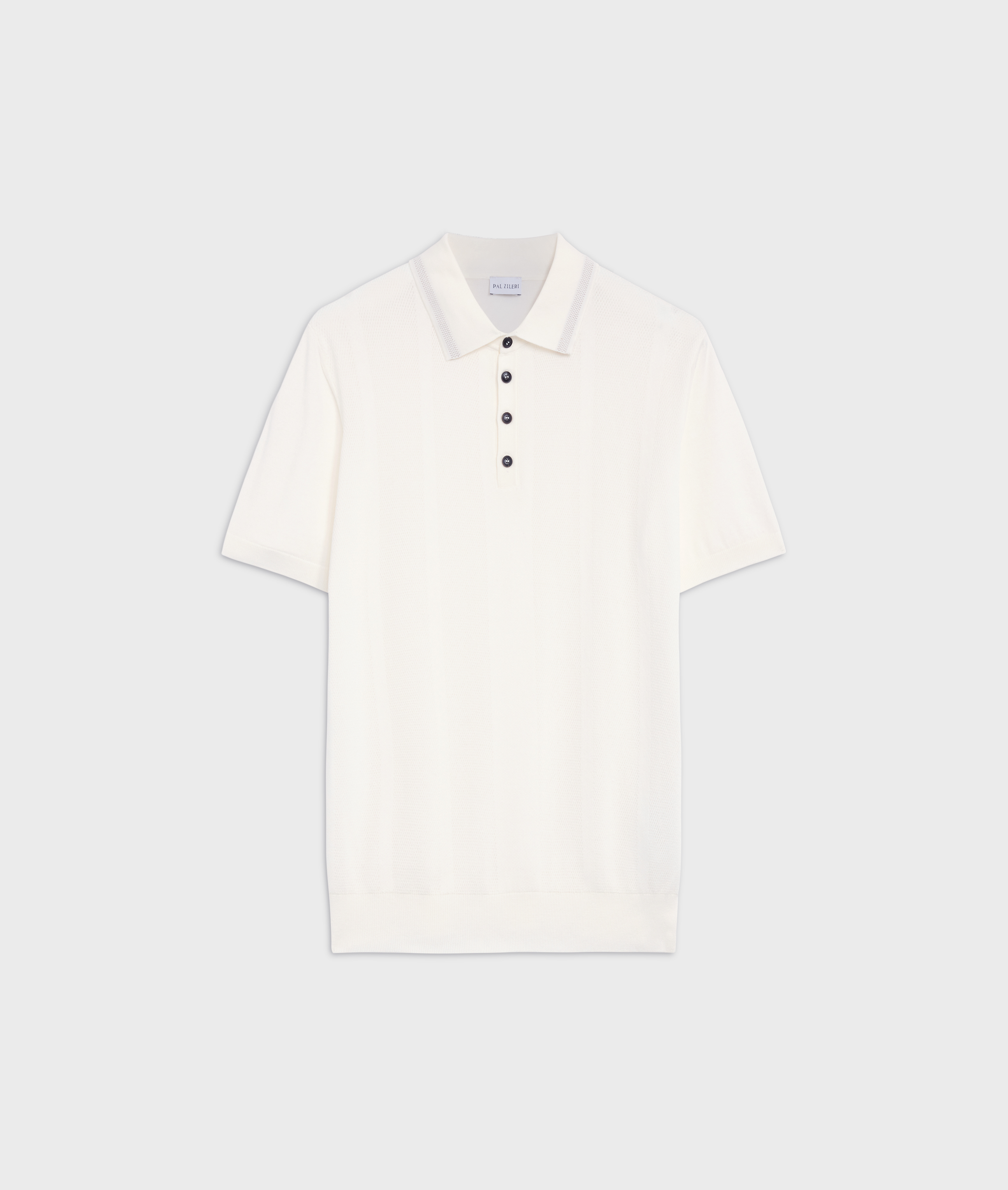 white cotton short sleeved polo shirt with ribbed trim Pal Zileri