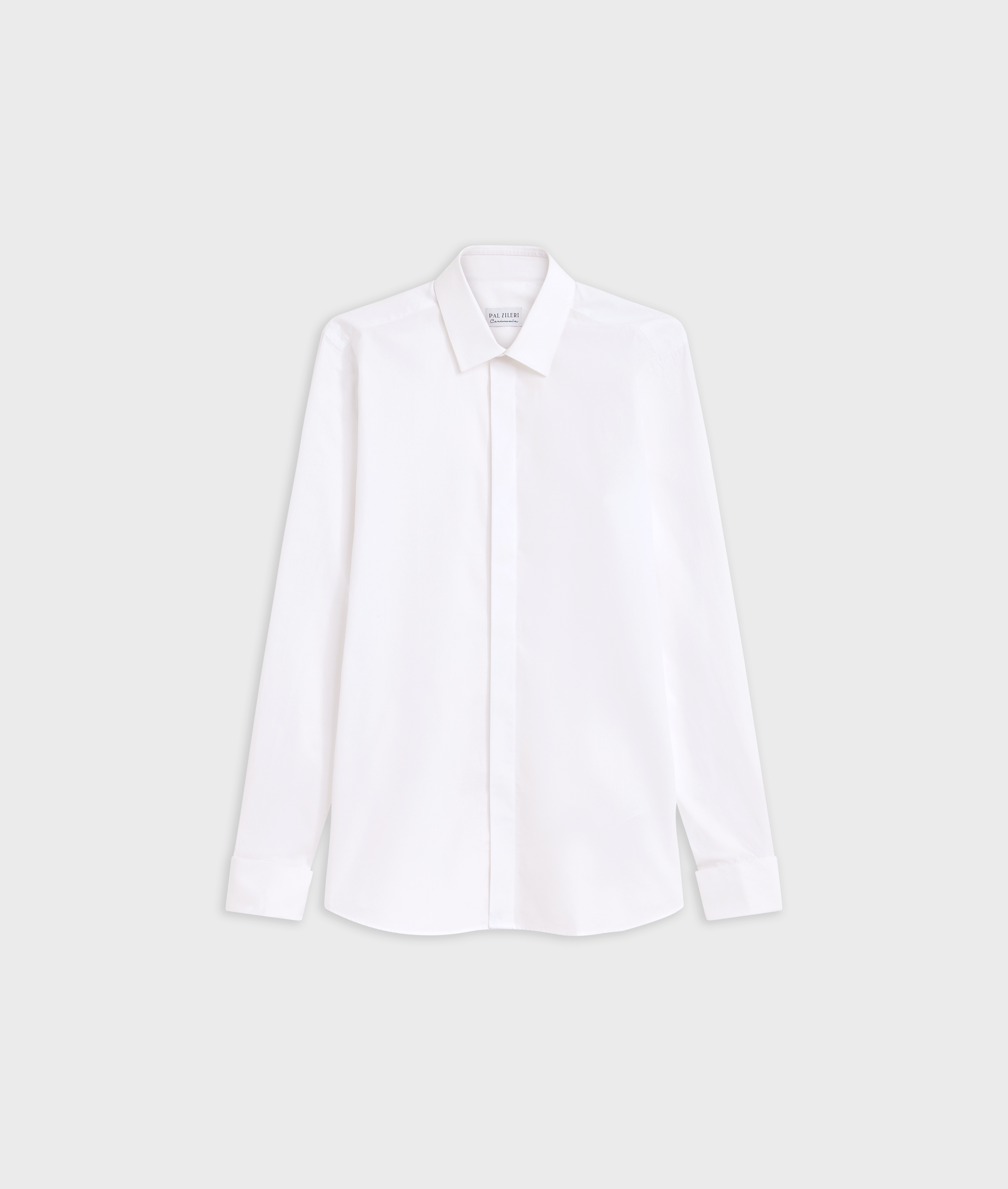 classic white pure cotton shirt with regular collar and covered