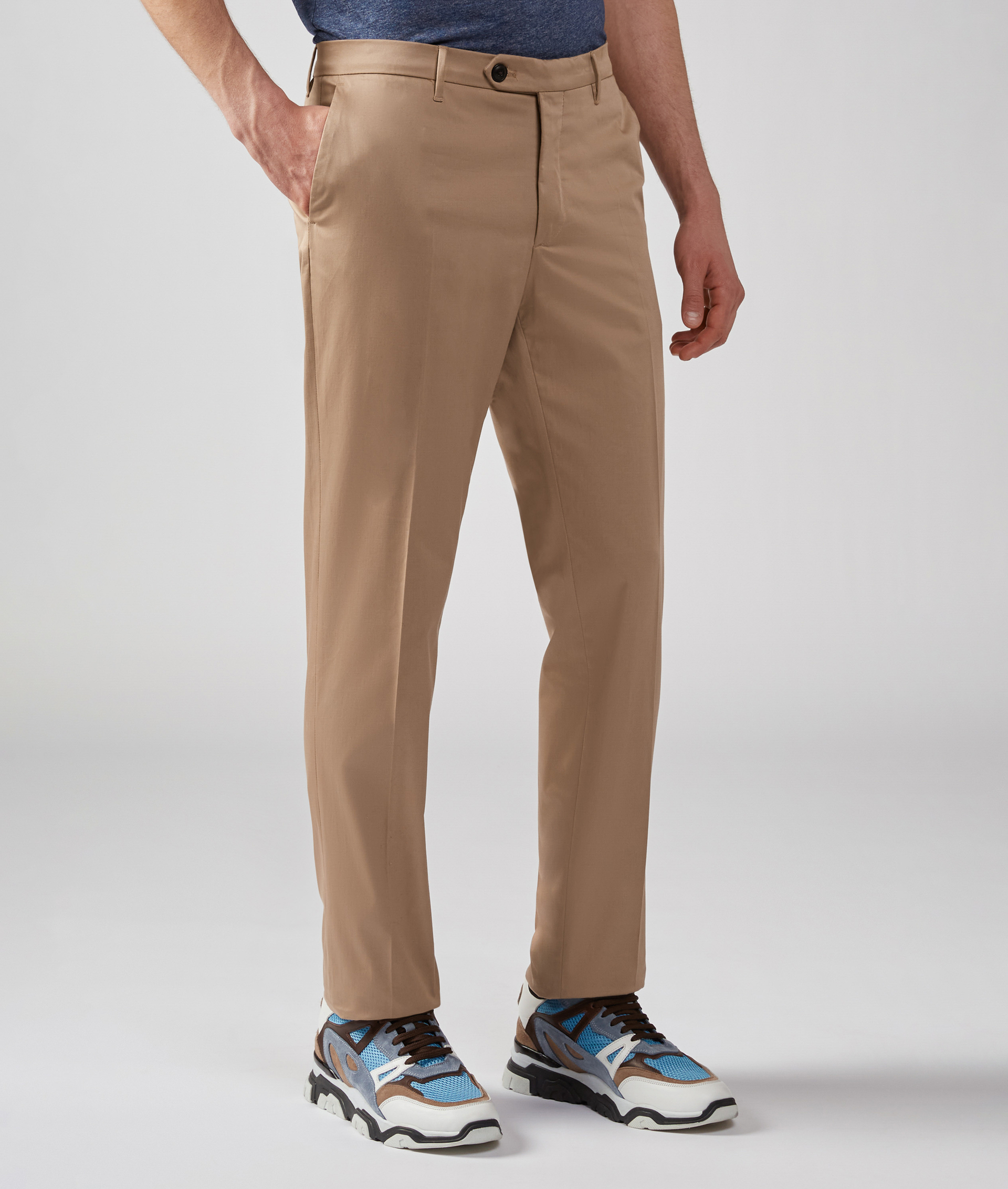 Chino Pants in Stretch Cotton Slim Fit Light Brown | Pal Zileri