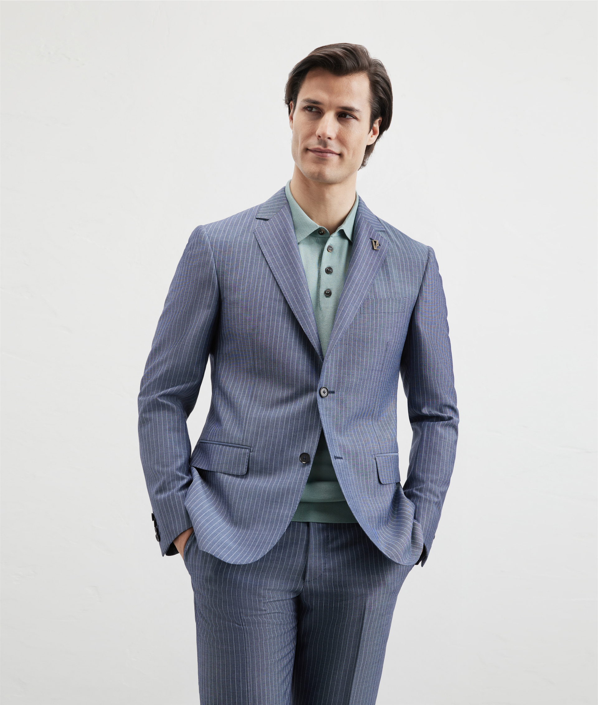 Key Suit In Wool Mohair And Technical Fabric With Melange Pinstripe Pattern Blue | Pal Zileri