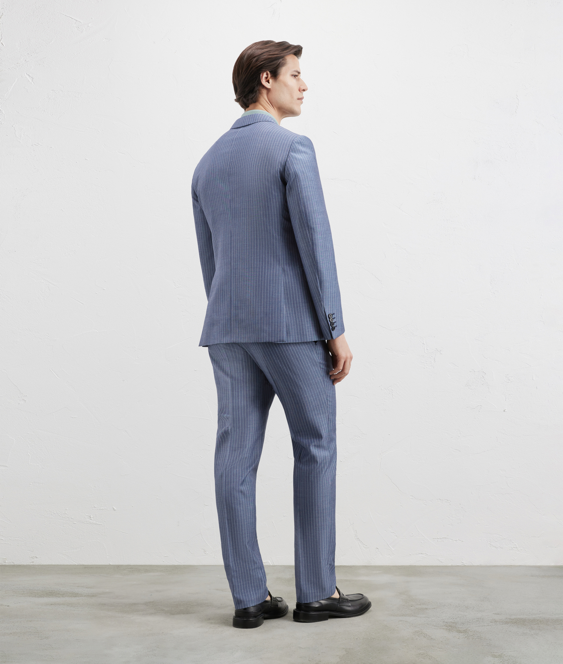 Key Suit In Wool Mohair And Technical Fabric With Melange Pinstripe Pattern Blue | Pal Zileri