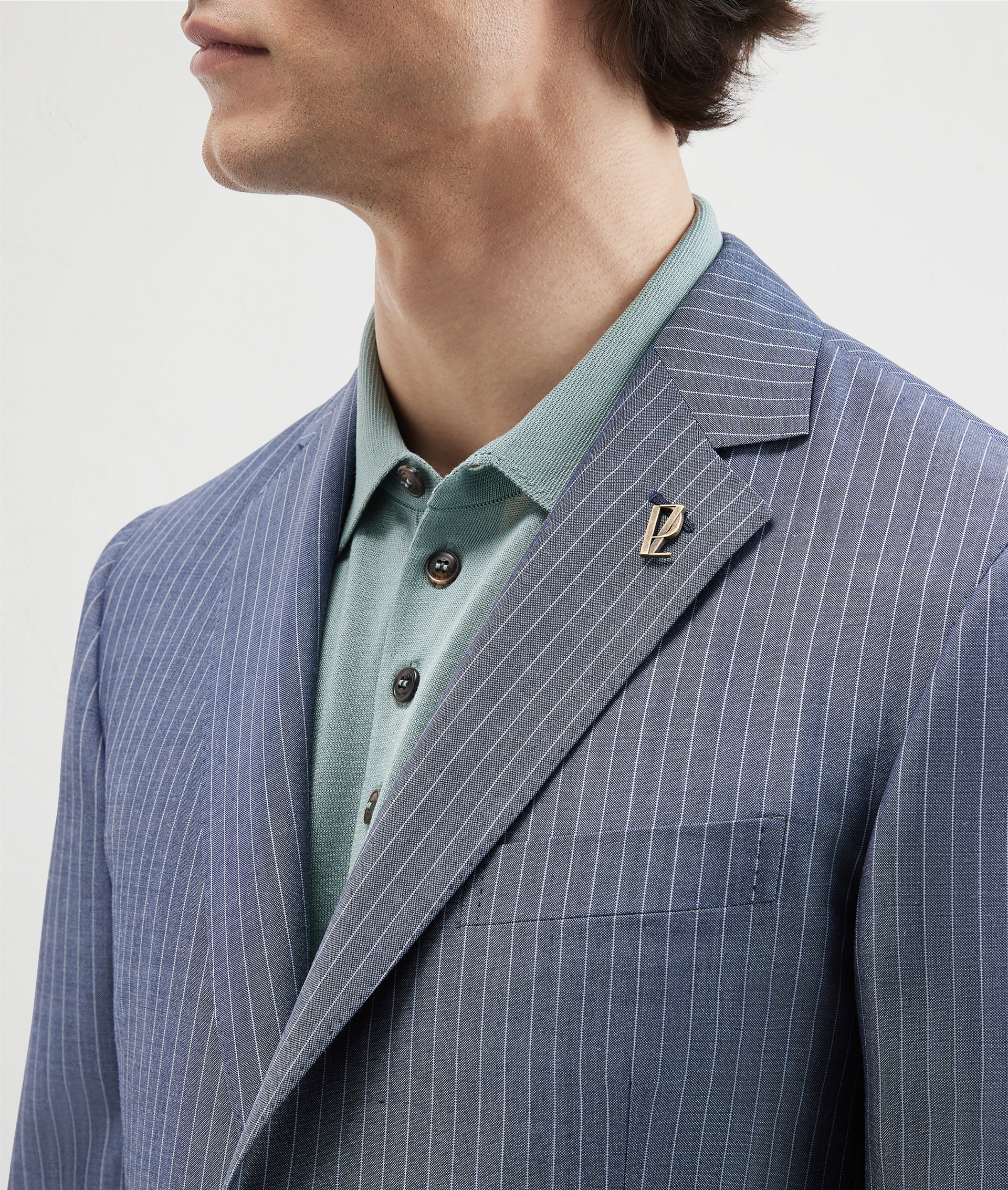 Key Suit In Wool Mohair And Technical Fabric With Melange Pinstripe Pattern Blue | Pal Zileri