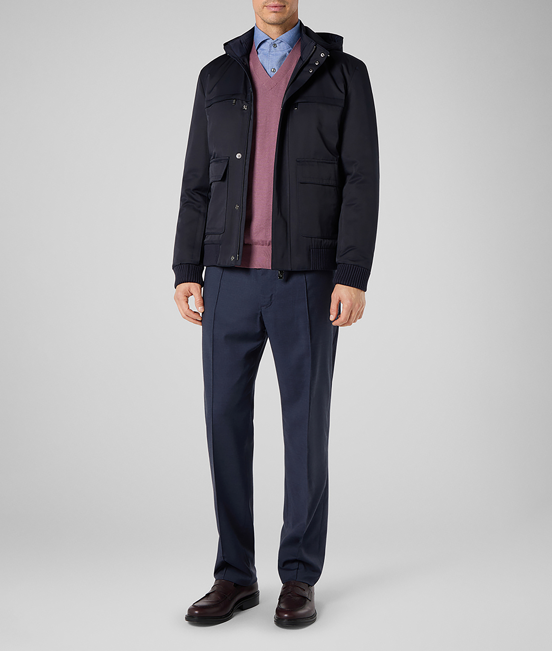 Oyster Field Jacket in Nylon and Cotton with Removable Padding Navy Blue | Pal Zileri