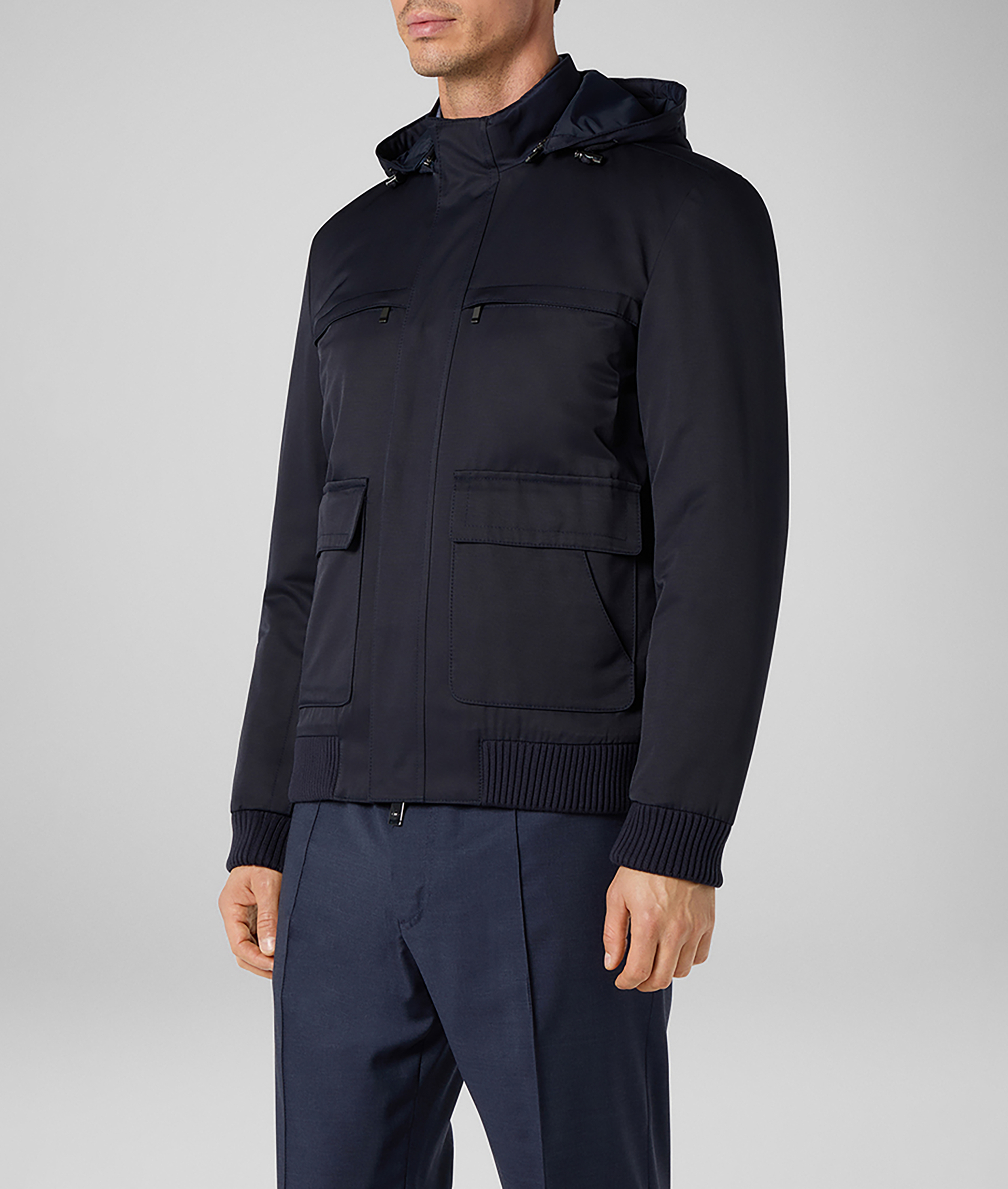 Oyster Field Jacket in Nylon and Cotton with Removable Padding Navy Blue | Pal Zileri