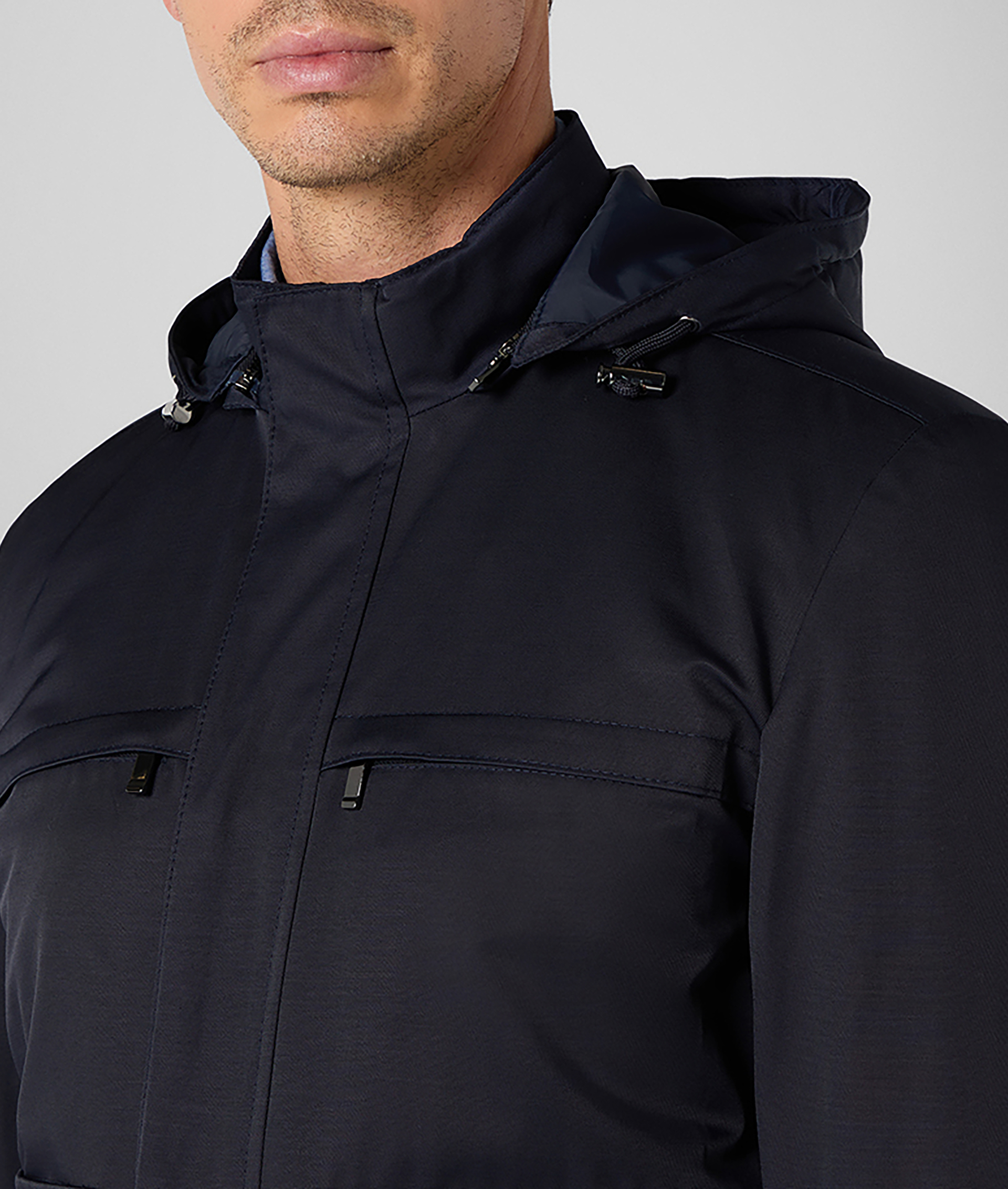 Oyster Field Jacket in Nylon and Cotton with Removable Padding Navy Blue | Pal Zileri
