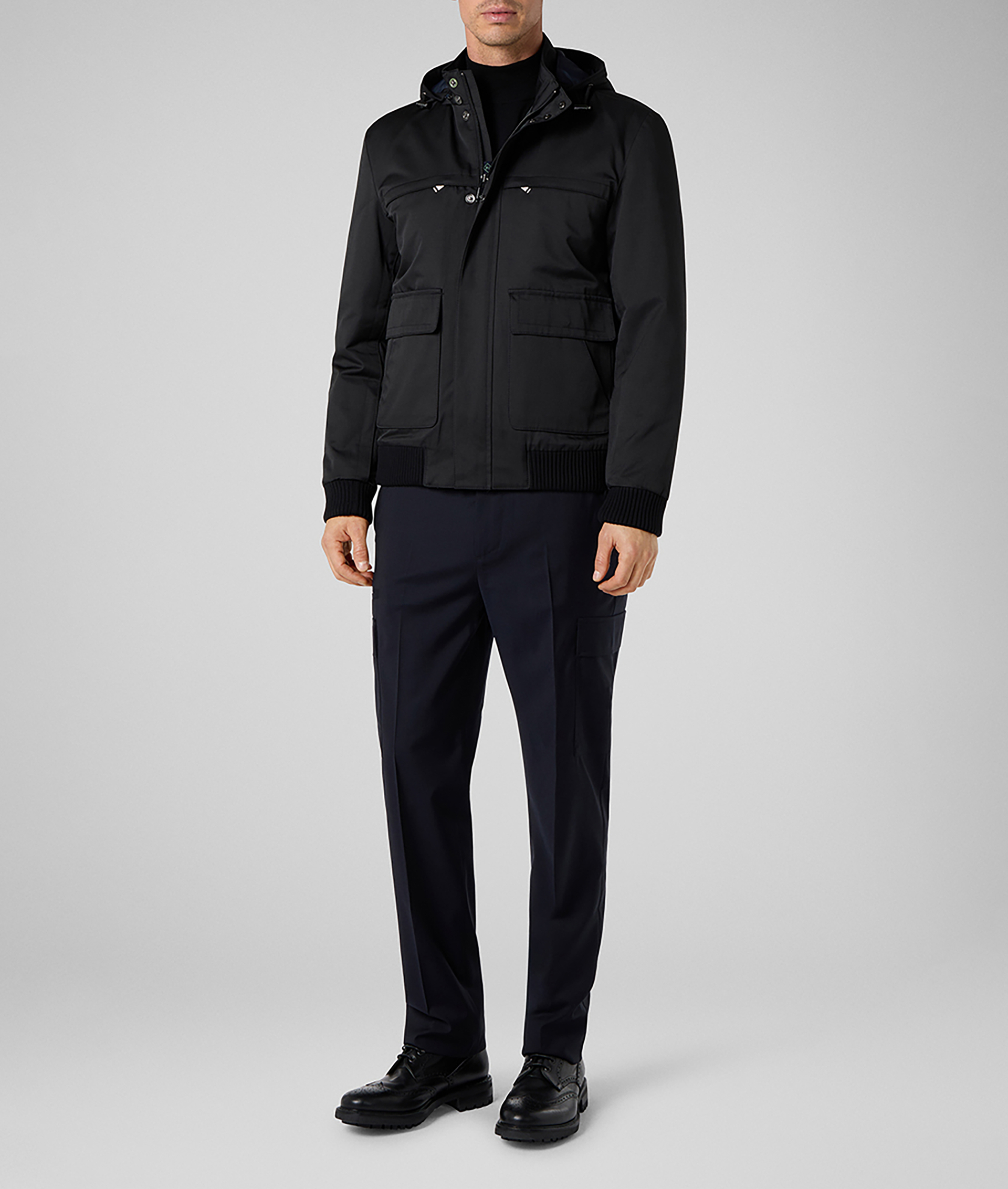 Oyster Field Jacket in Nylon and Cotton with Removable Padding Black | Pal Zileri