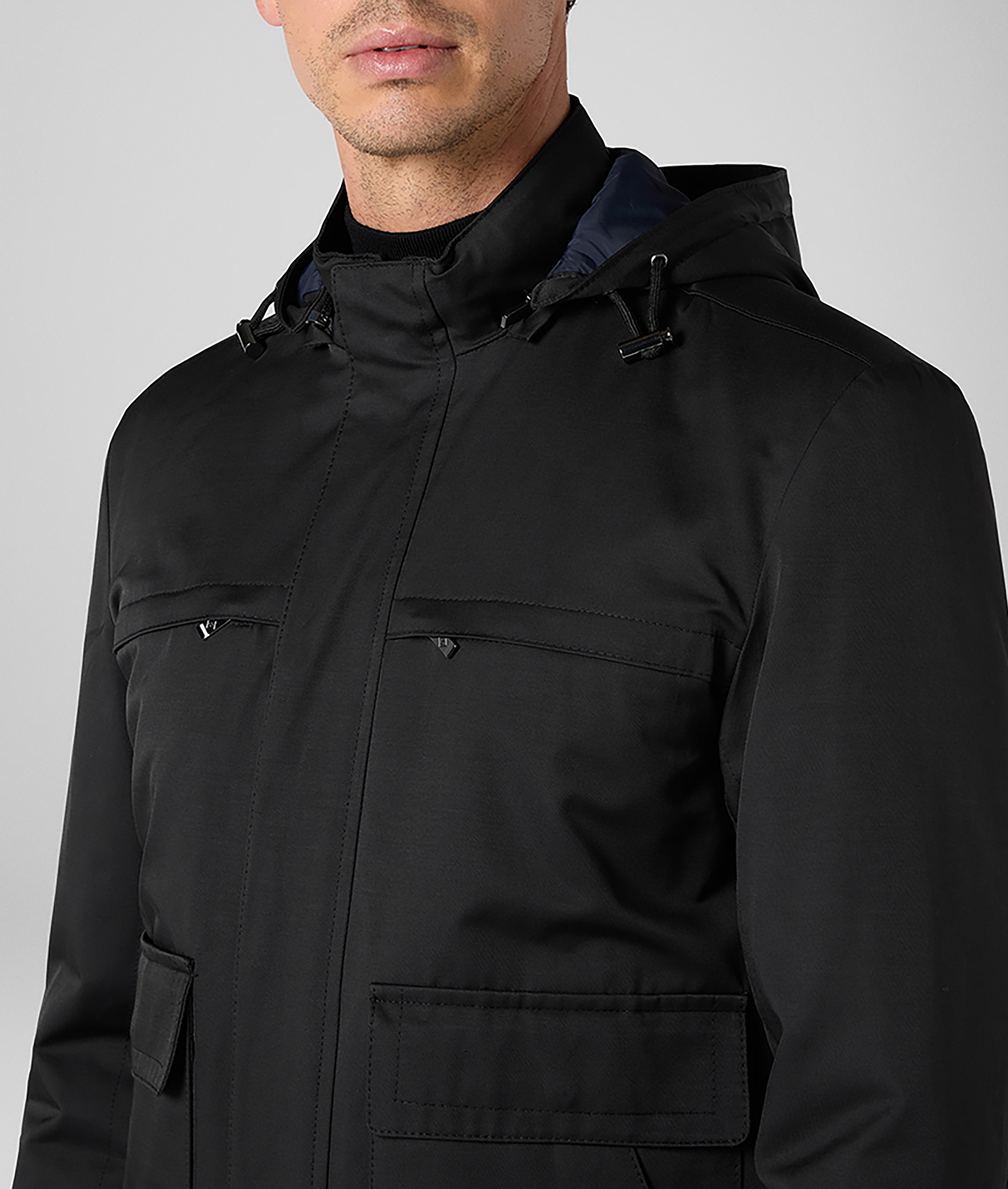 Oyster Field Jacket in Nylon and Cotton with Removable Padding Black | Pal Zileri