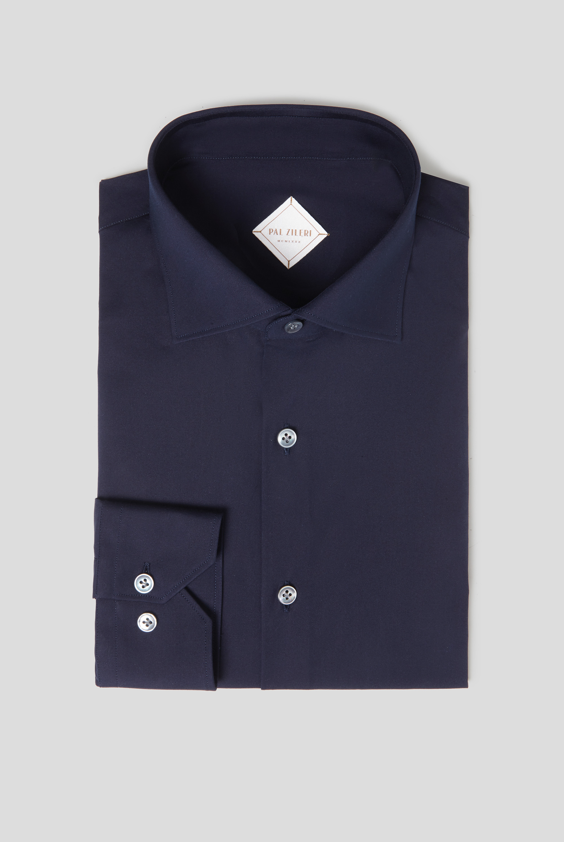 Camicia in Puro Cotone con Collo alla Francese Slim Fit Blu Navy | Pal Zileri