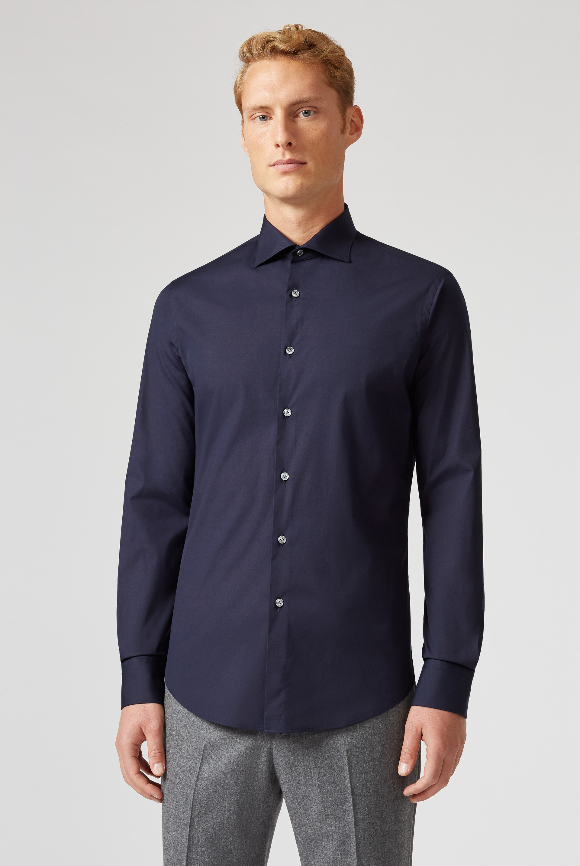 Camicia in Puro Cotone con Collo alla Francese Slim Fit Blu Navy | Pal Zileri