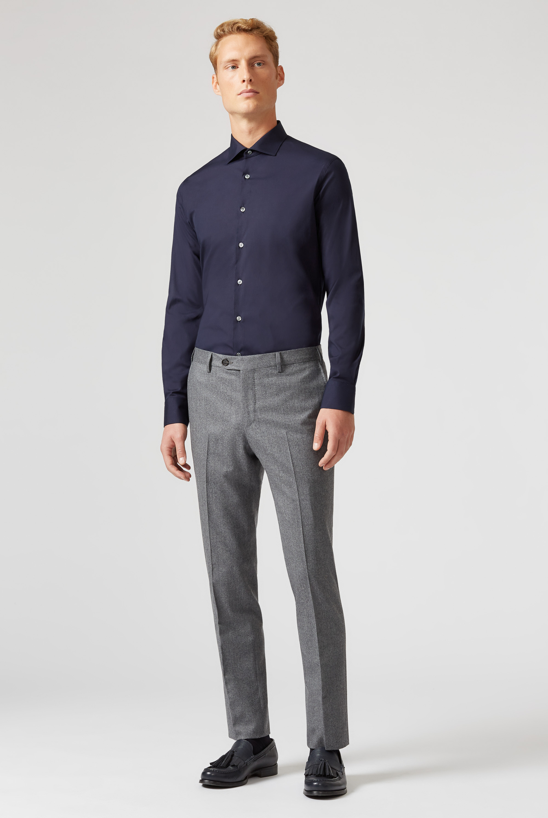 Camicia in Puro Cotone con Collo alla Francese Slim Fit Blu Navy | Pal Zileri