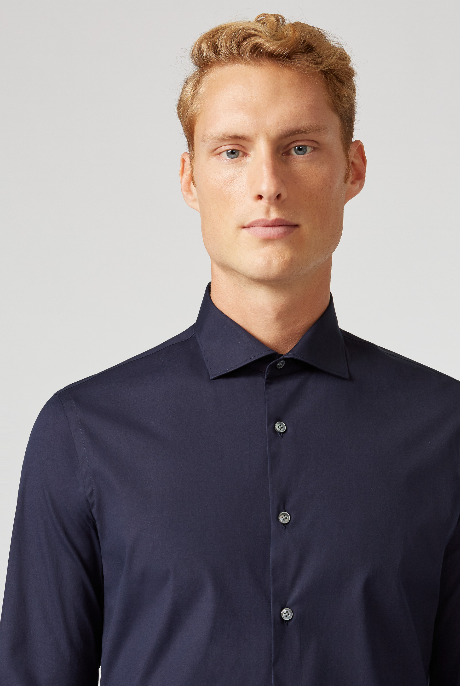 Camicia in Puro Cotone con Collo alla Francese Slim Fit Blu Navy | Pal Zileri