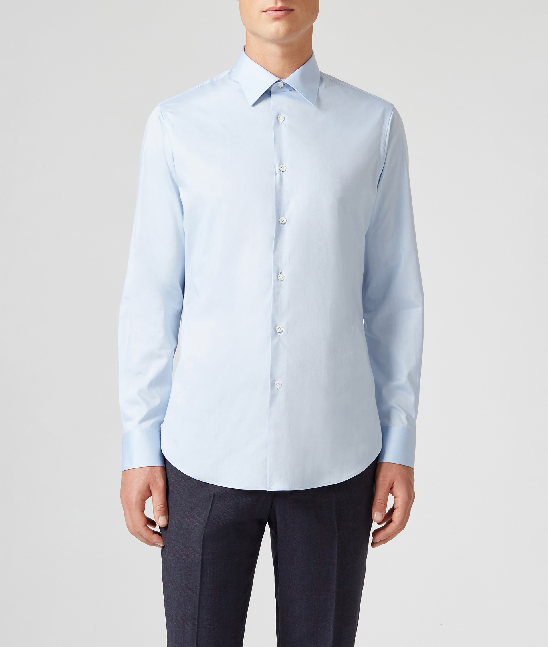 Slim Fit Shirt in Pure Cotton with French Collar Light Blue | Pal Zileri