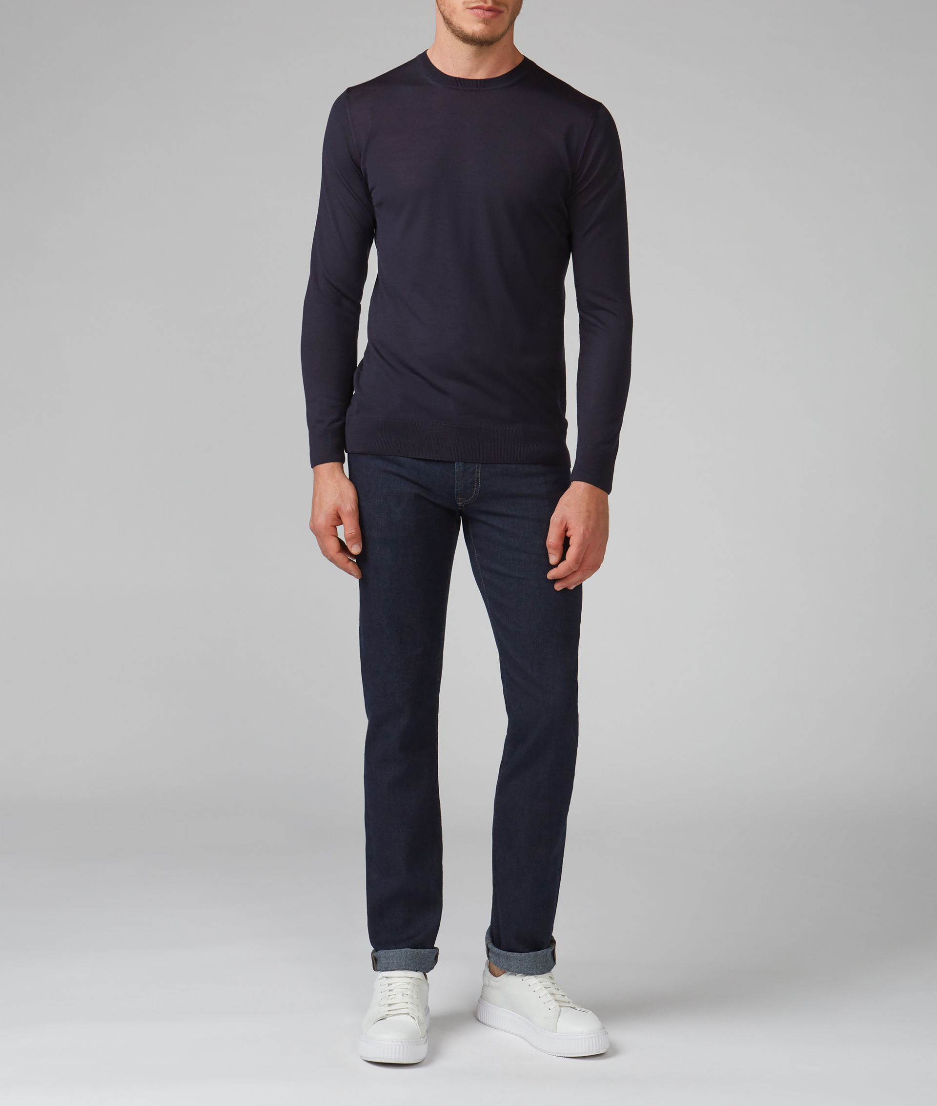 Crewneck Sweater in Virgin Wool Navy Blue | Pal Zileri