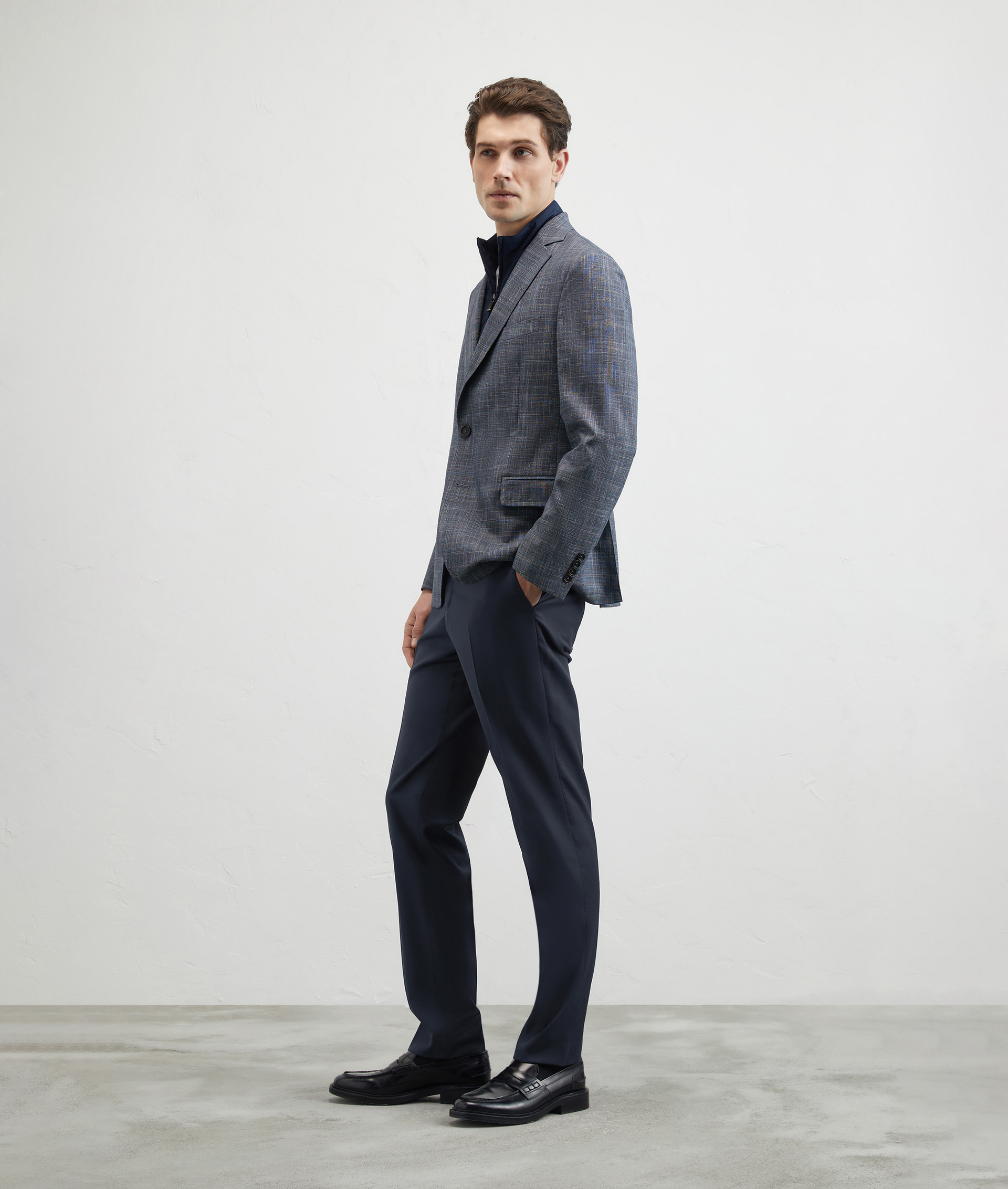 Pants In Wool Melange Stretch Blue Navy | Pal Zileri