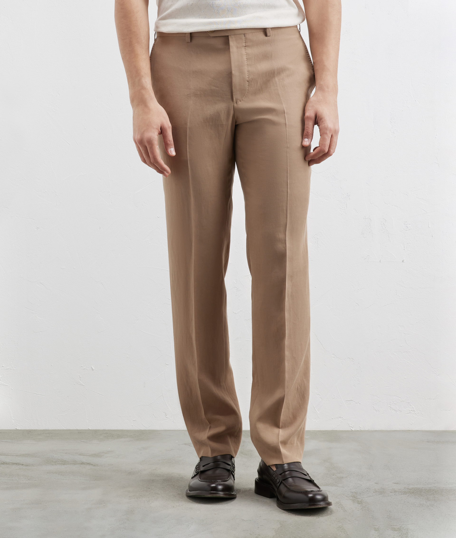 Plain Pants in Lyocell and Linen Light Brown | Pal Zileri