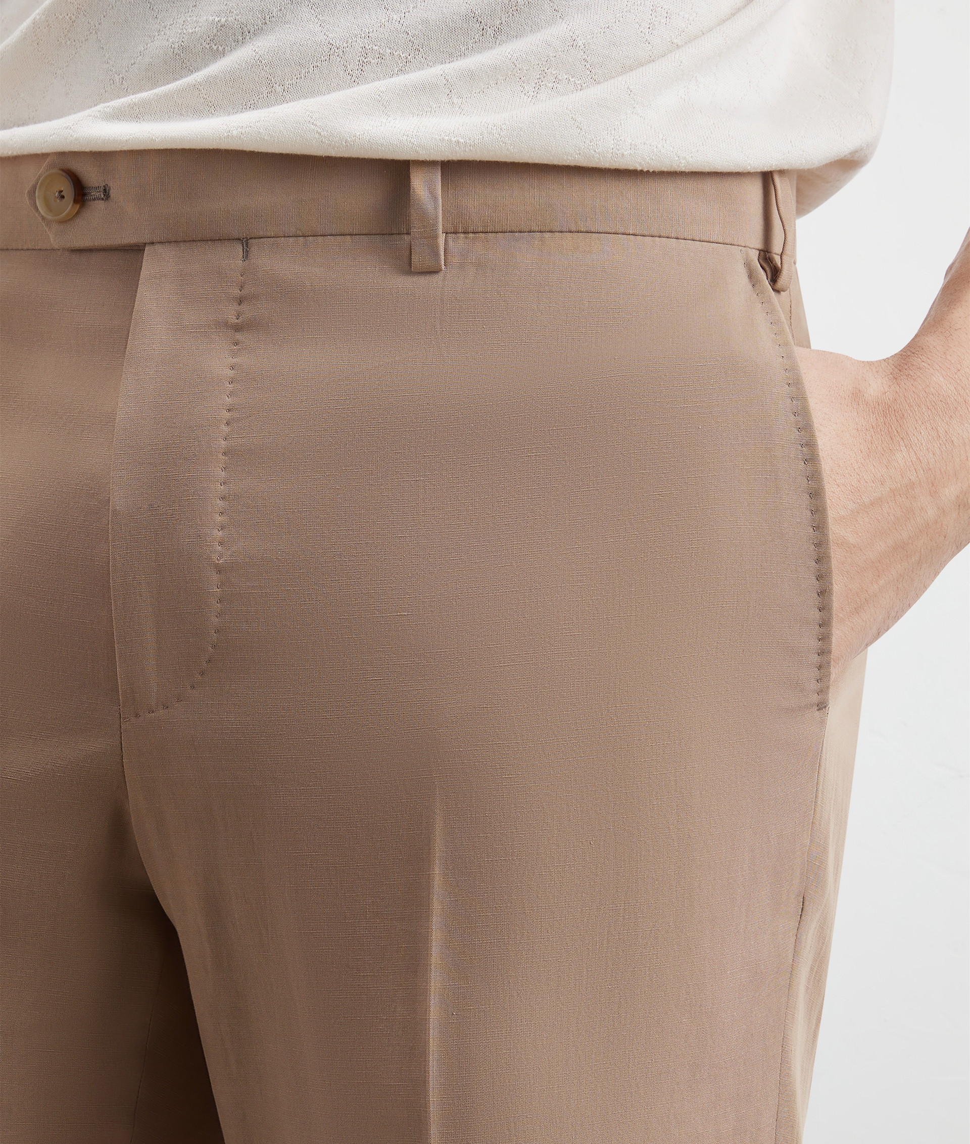 Plain Pants in Lyocell and Linen Light Brown | Pal Zileri