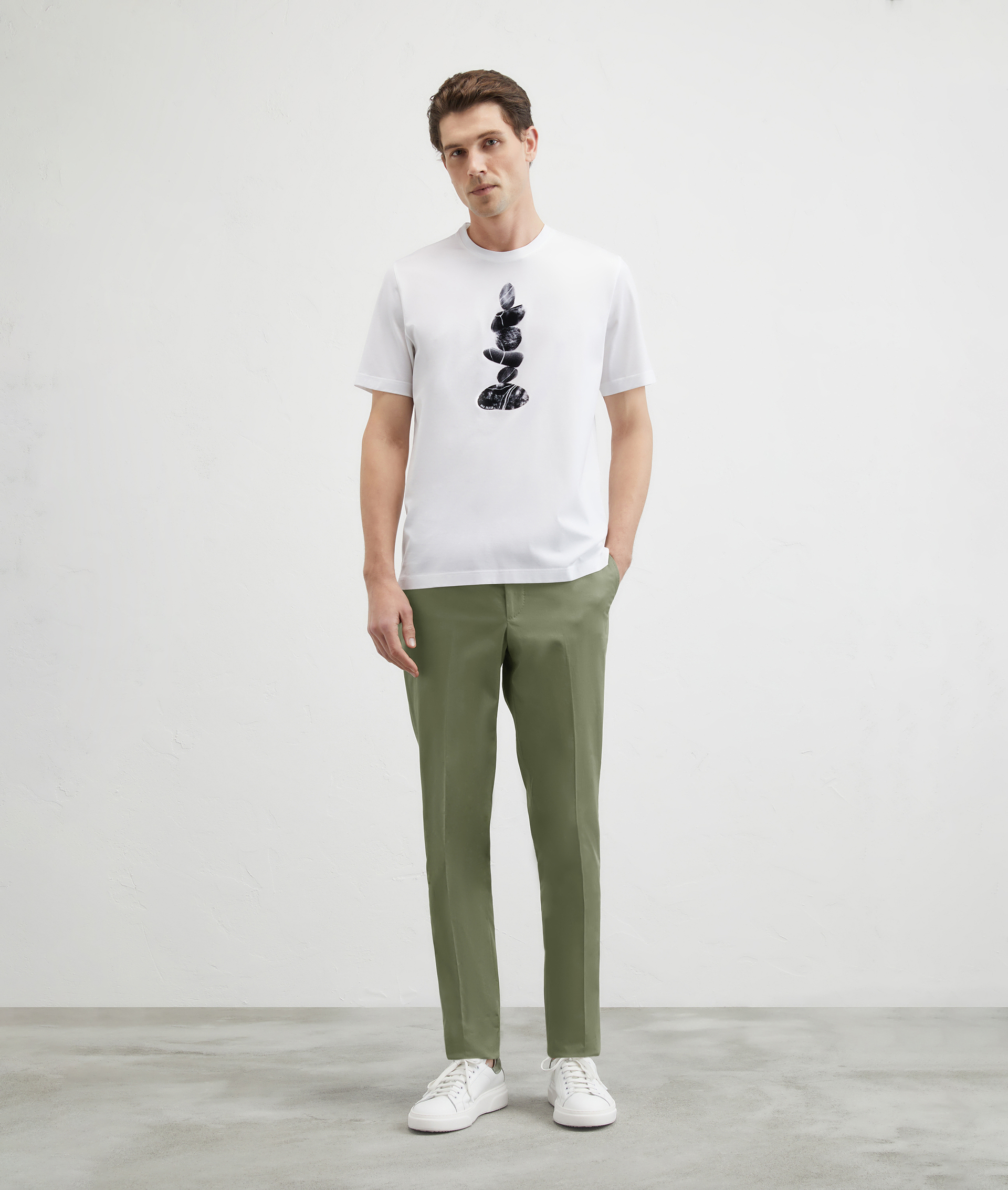 Pants In Stretch Cotton Green | Pal Zileri