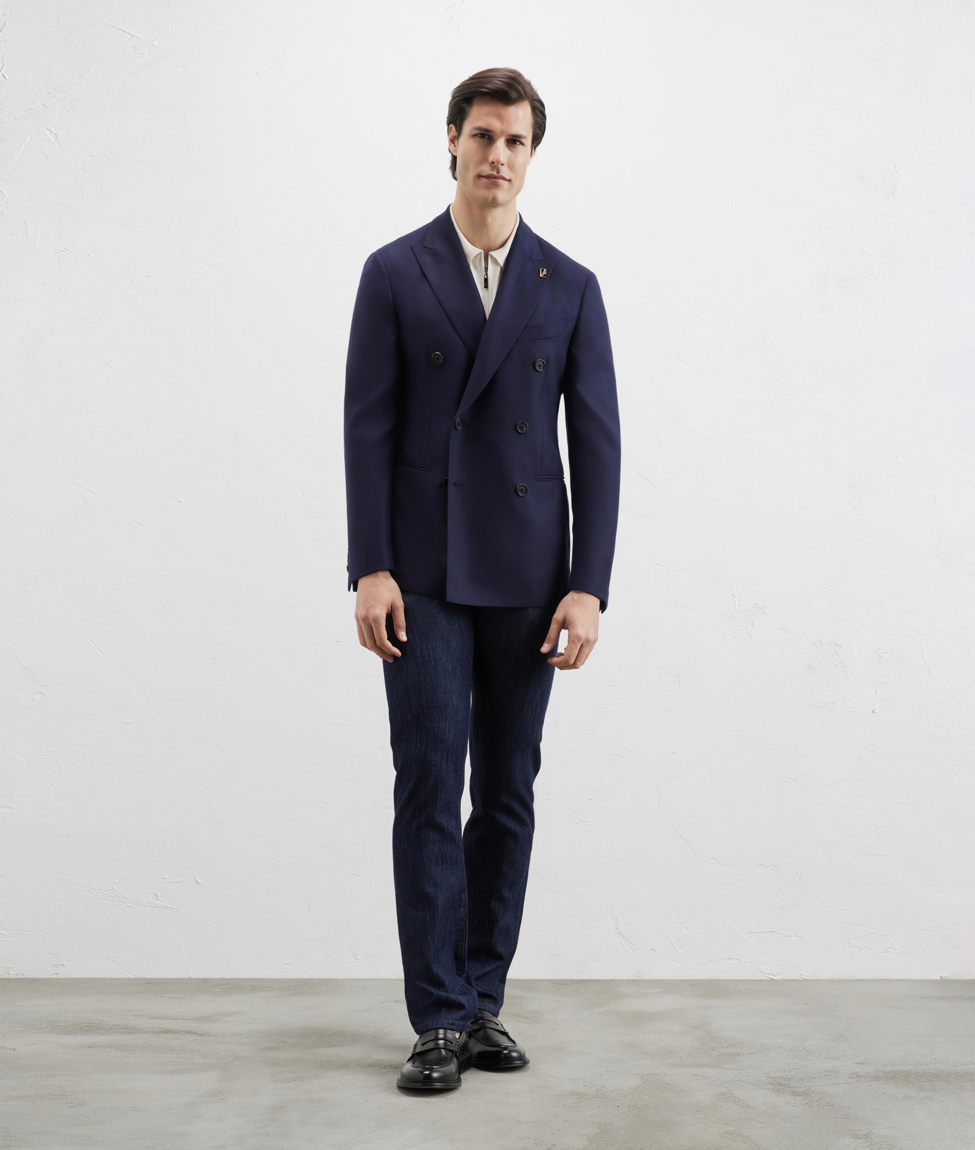 Pants In Washed Denim Cotton And Silk Navy Blue | Pal Zileri