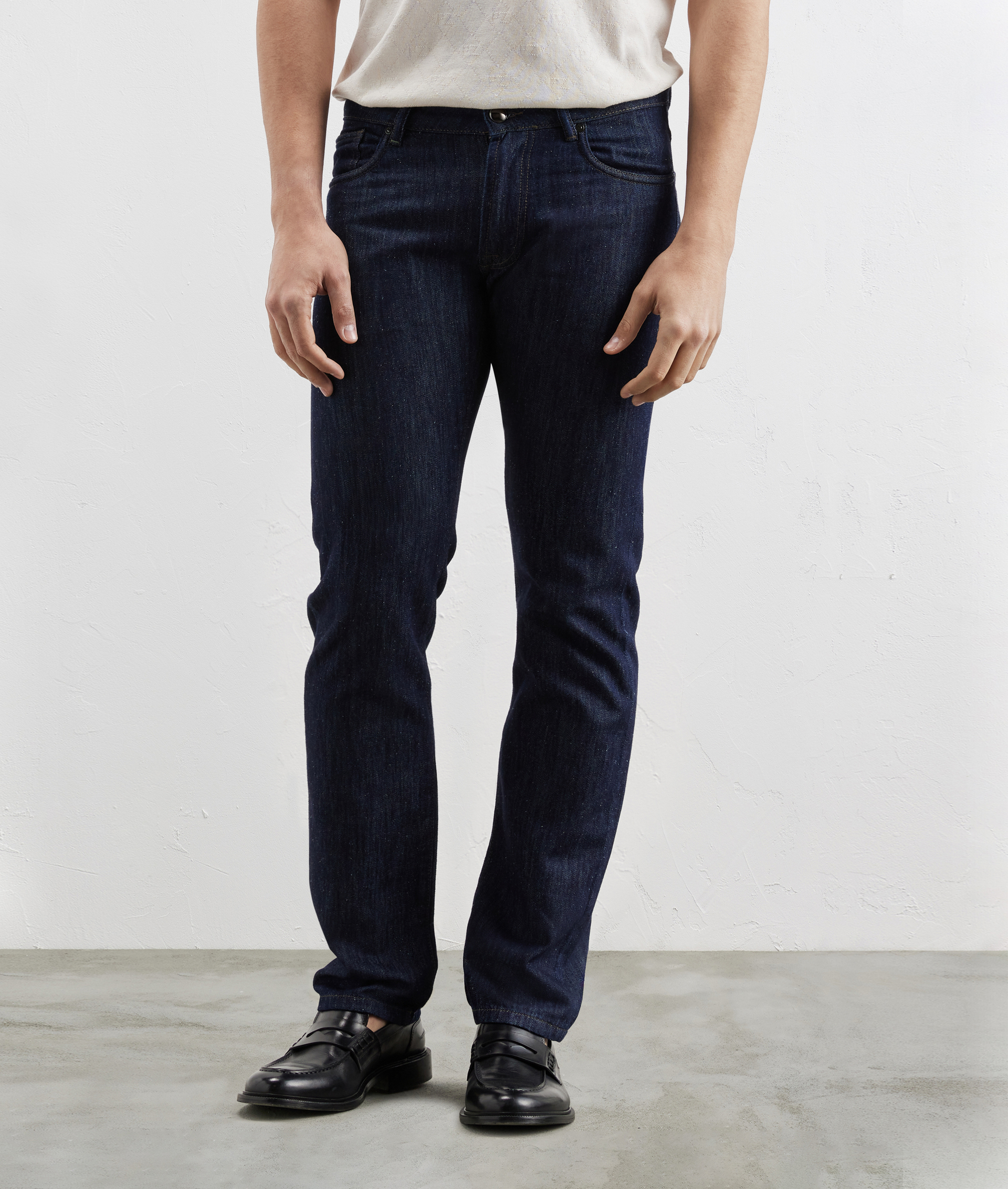 Pants In Washed Denim Cotton And Silk Navy Blue | Pal Zileri