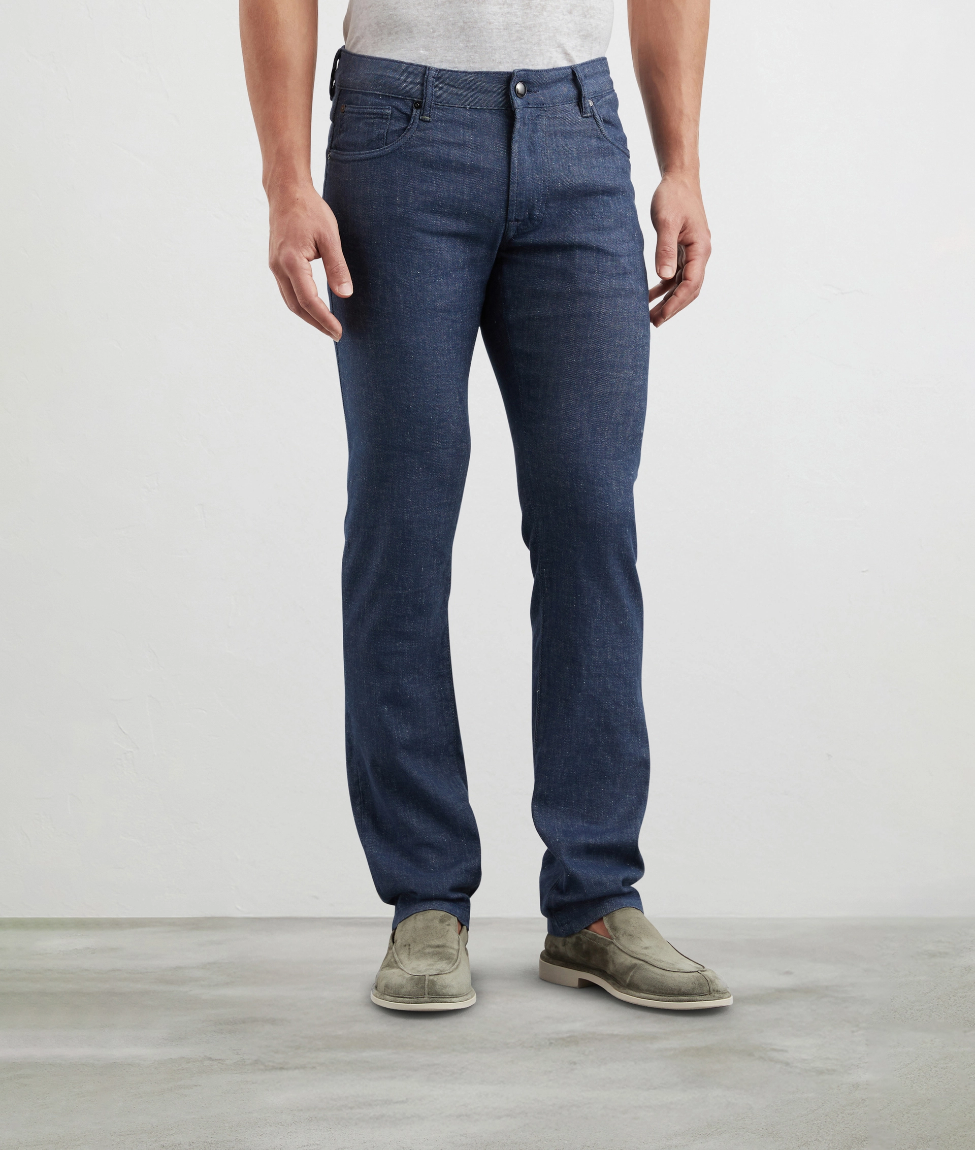 Pants In Denim Cotton And Linen Blue | Pal Zileri