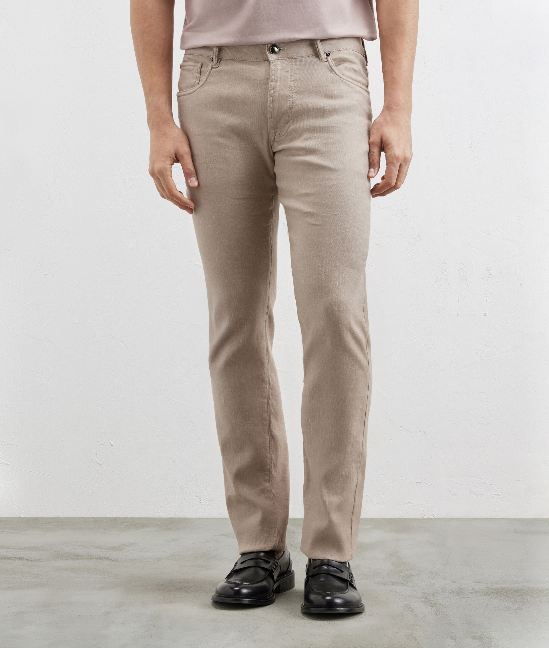 Pants In Denim Cotton And Linen Light Brown | Pal Zileri