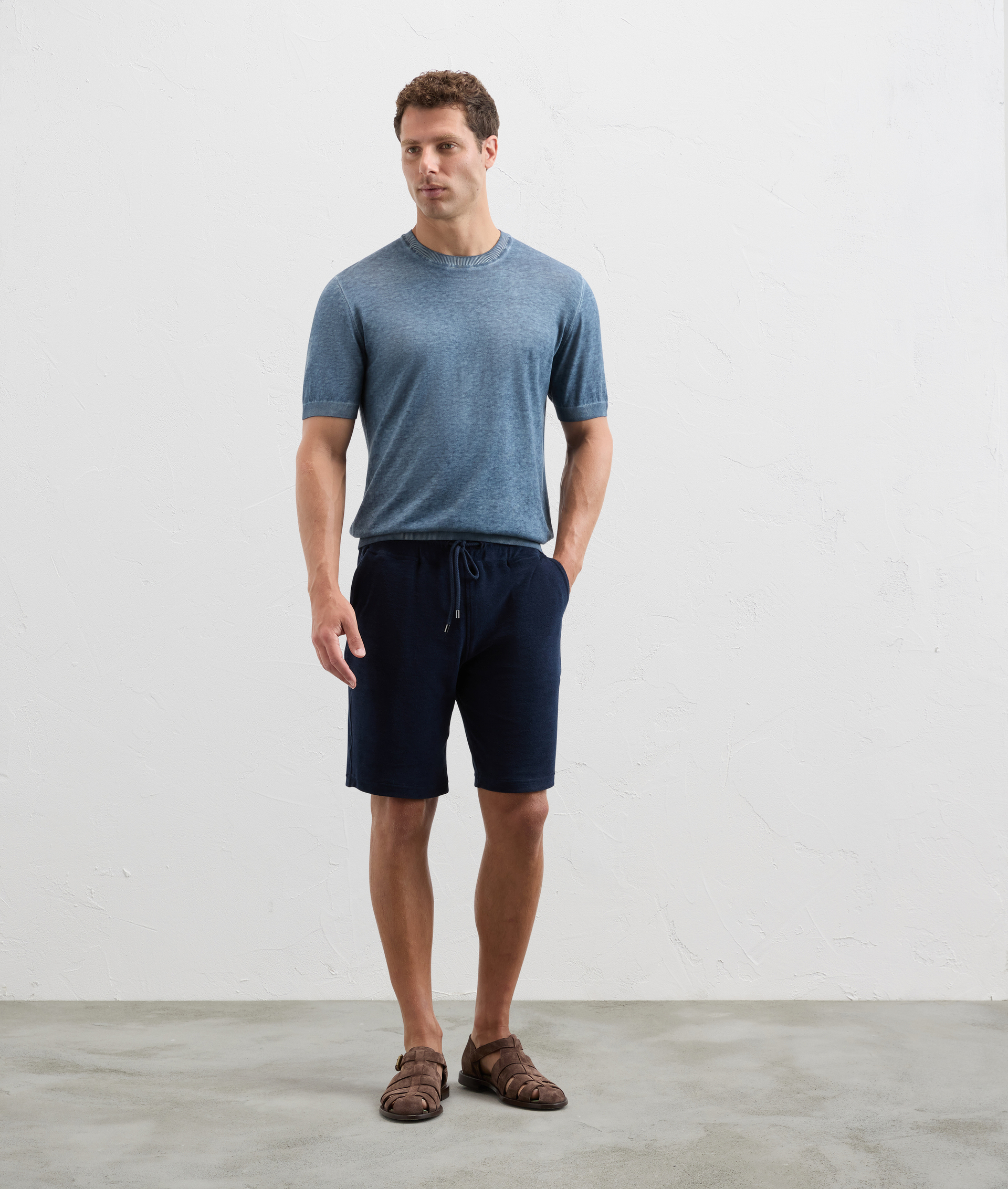 Short In Felpa Di Cotone E Nylon Blu Navy - Pantaloni - Pal Zileri | Official Website