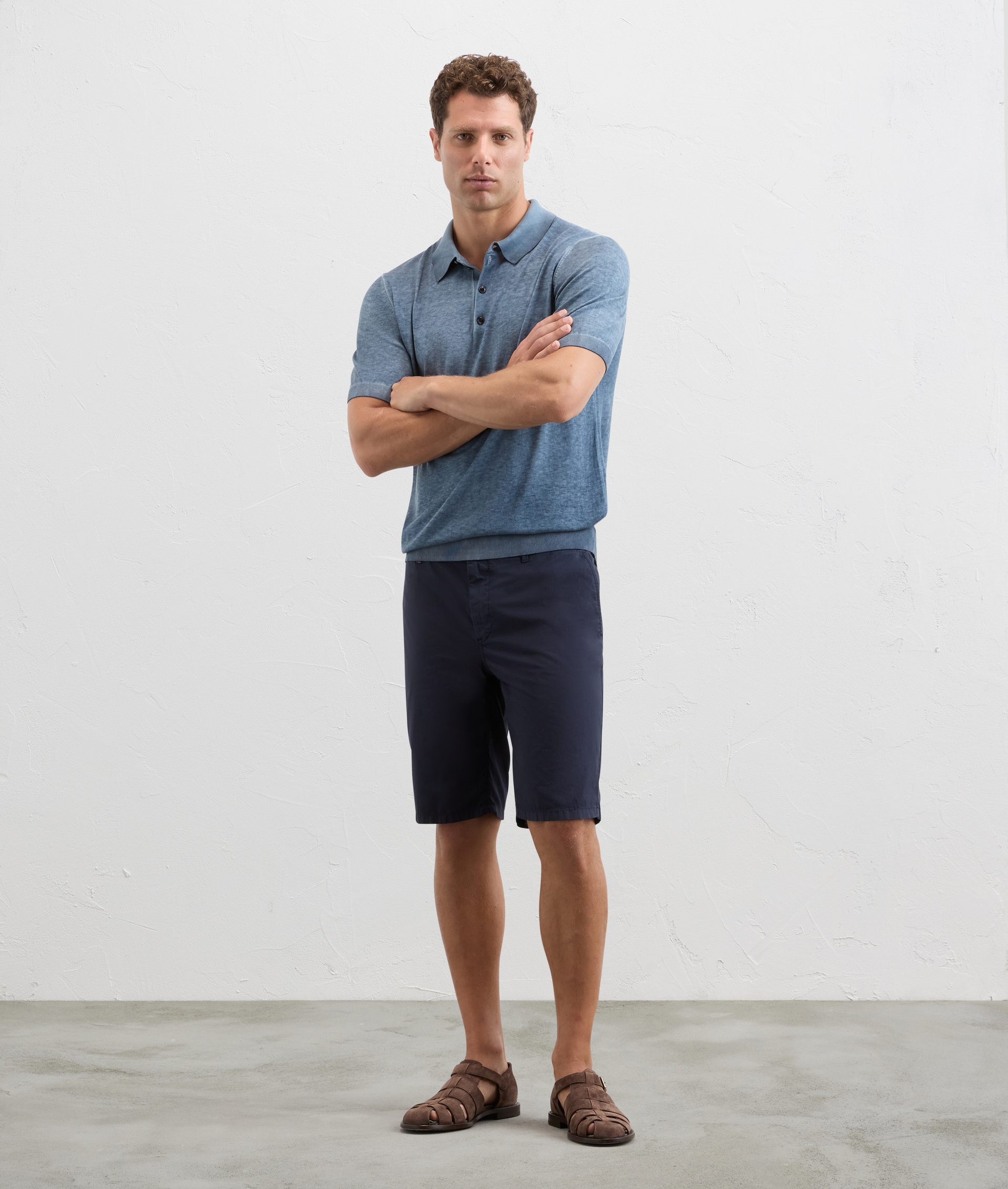 Shorts slim fit in ultralight cotton navy blue - Trousers - Pal Zileri | Official Website