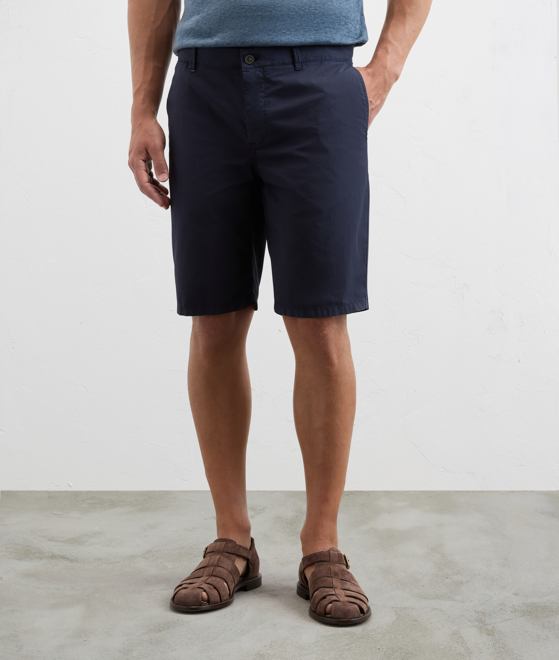 Shorts slim fit in ultralight cotton navy blue - Pal Zileri | Official Website